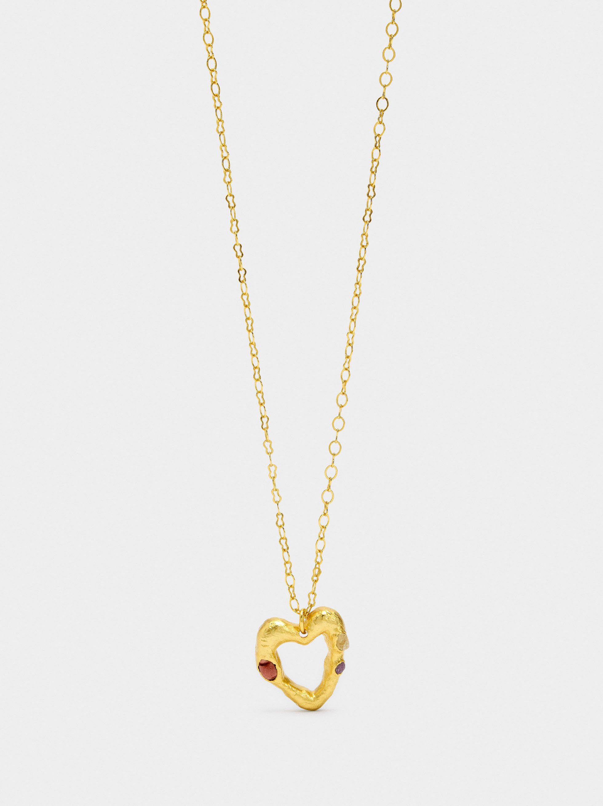 Heart pendant necklace with stones - 18k gold swim image number 0.0