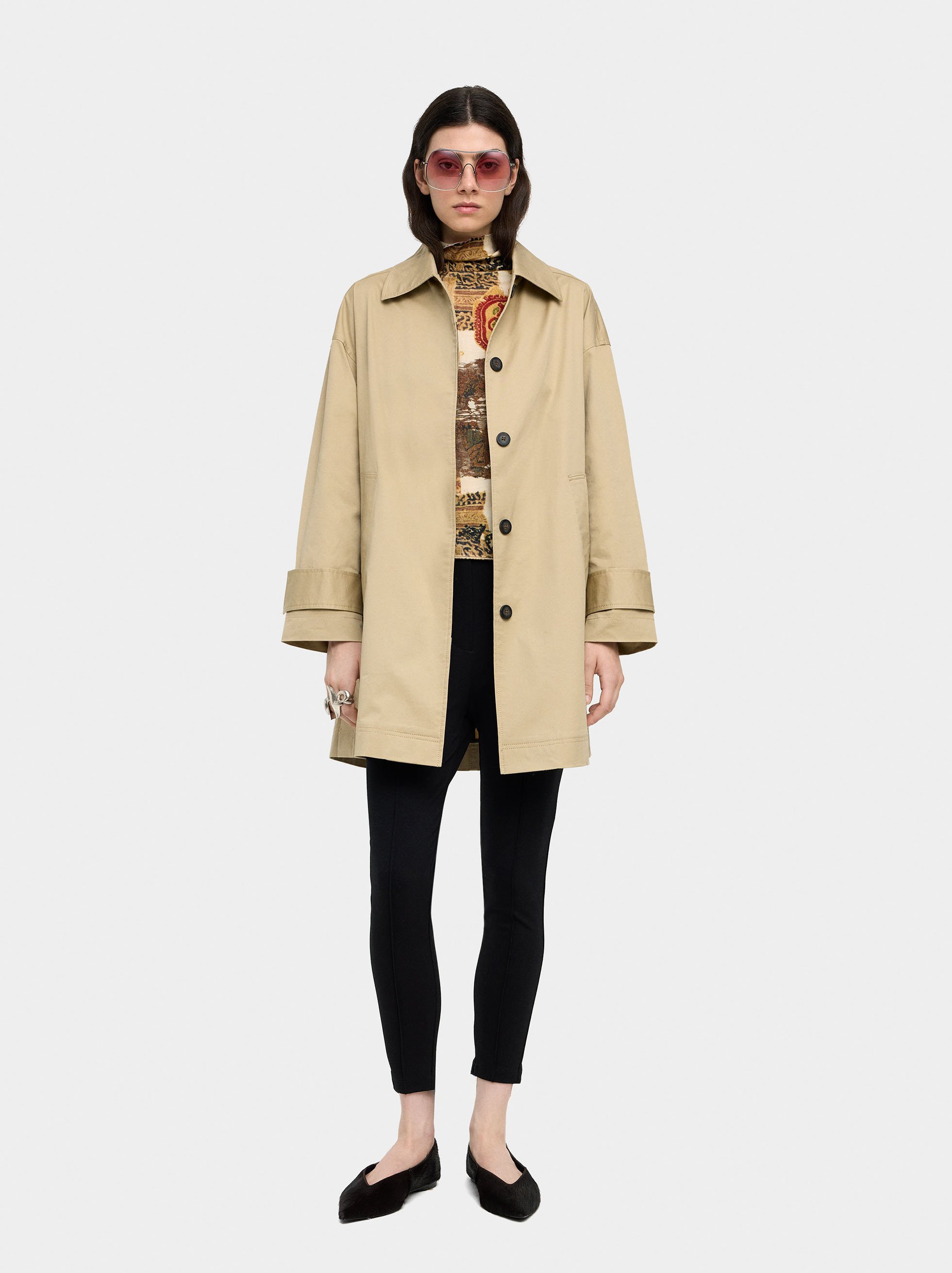 Midi cotton trench with pockets image number 0.0