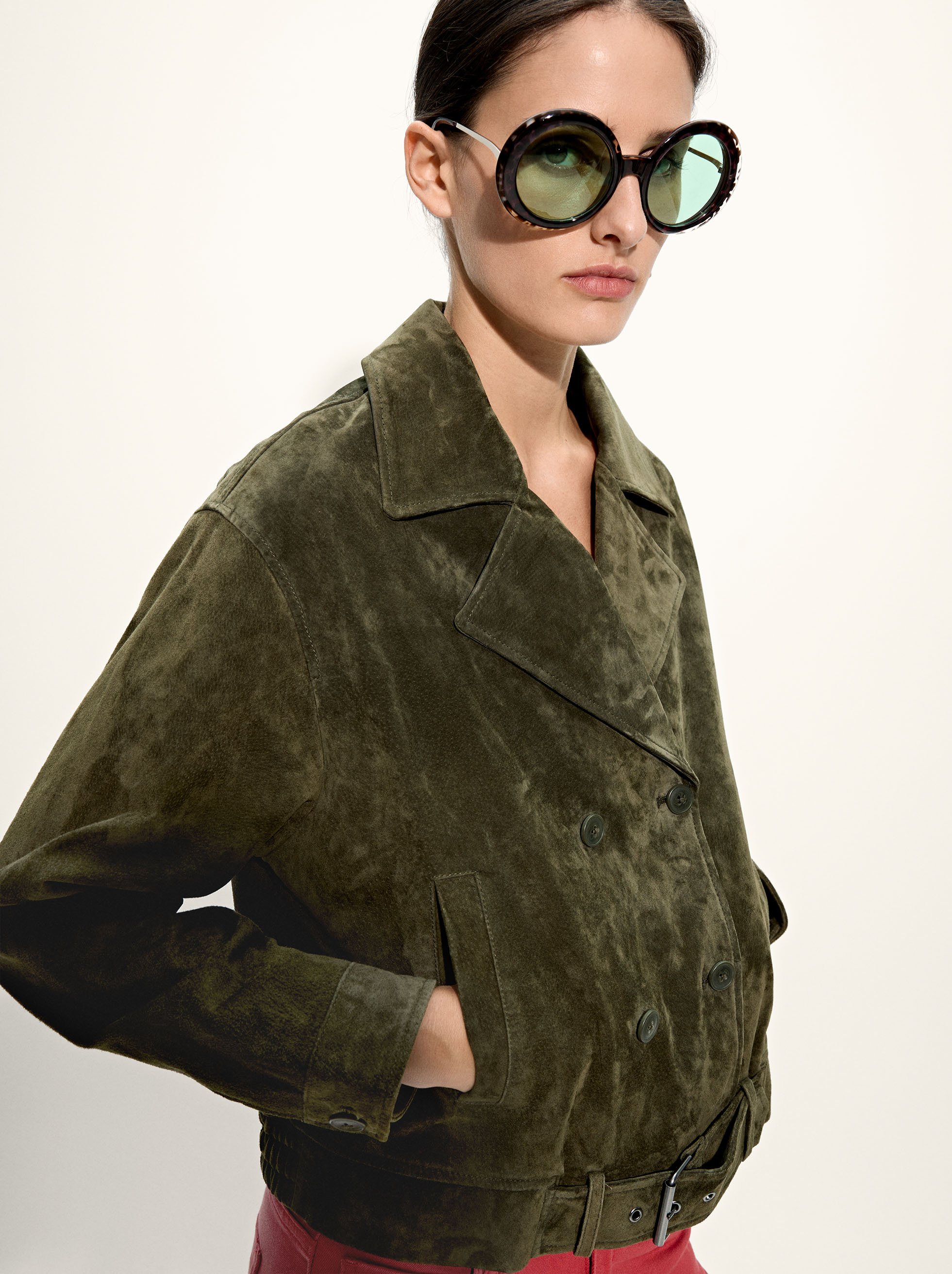 Leather jacket with belt image number 1.0