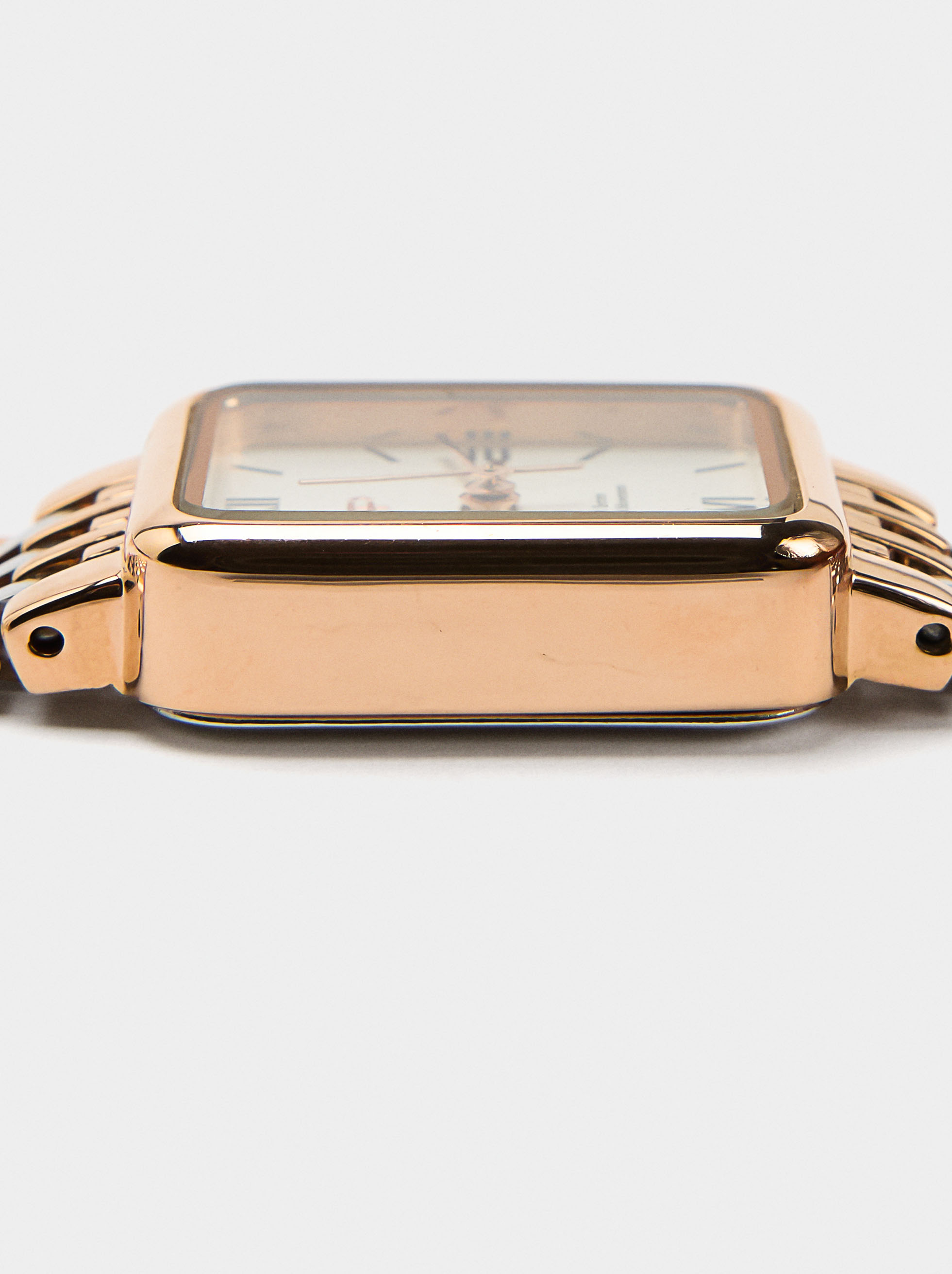 Square watch with a stainless steel bracelet image number 4.0