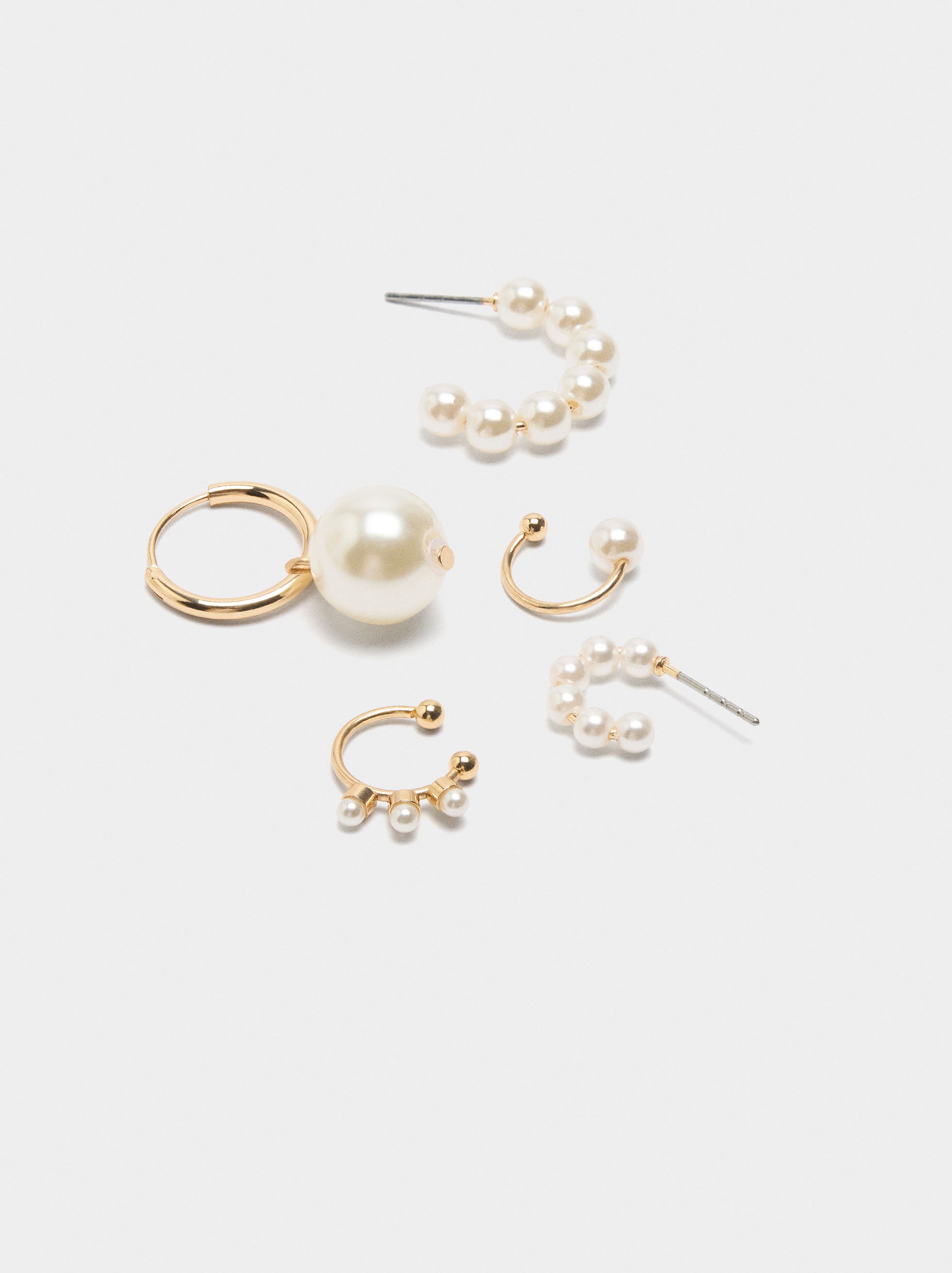 Set de pendientes y earjackets con perlas image number 1.0