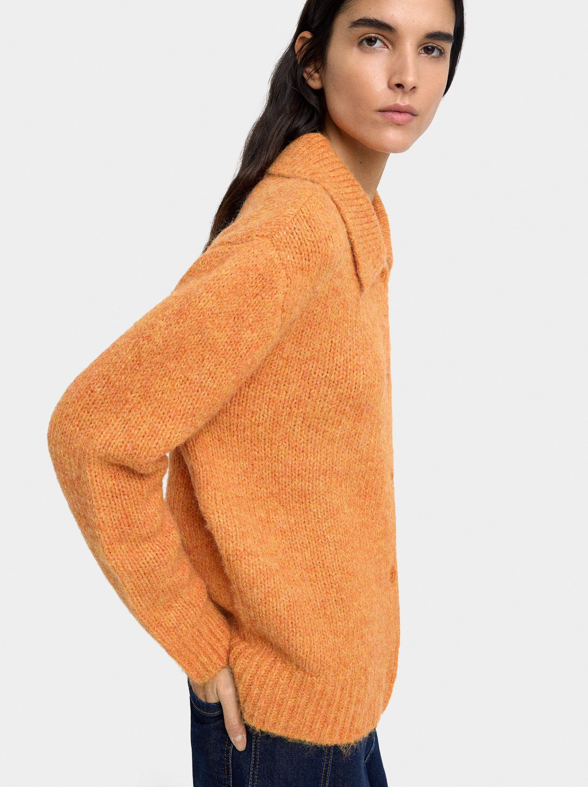 Plain knit cardigan image number 2.0