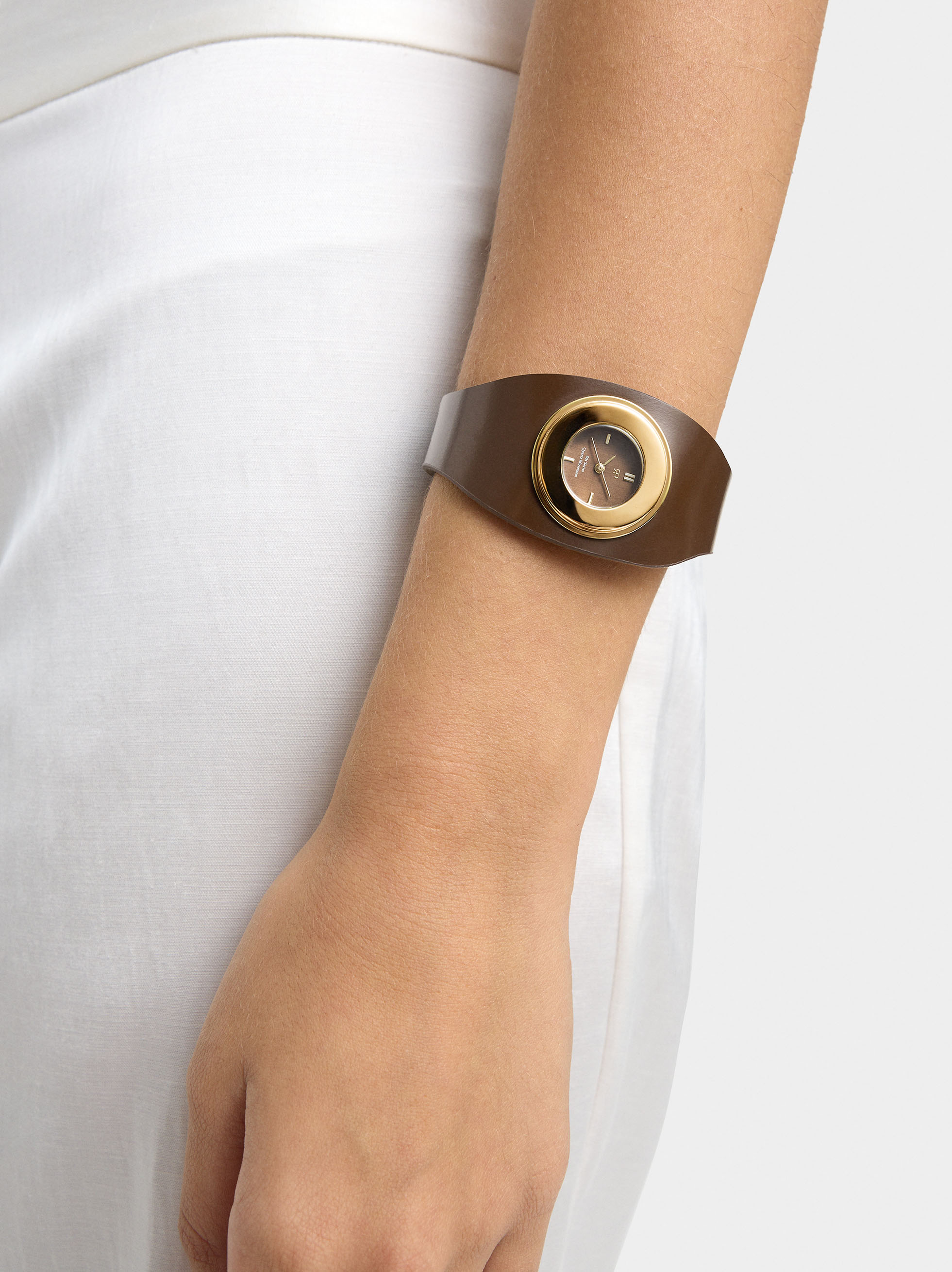 Watch with wide leather-effect bracelet image number 1.0