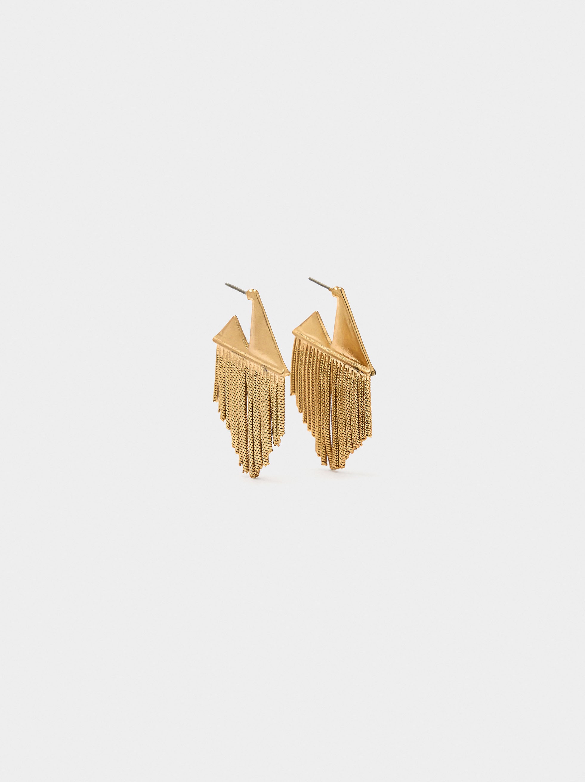 Triangle earrings with metallic fringes image number 0.0