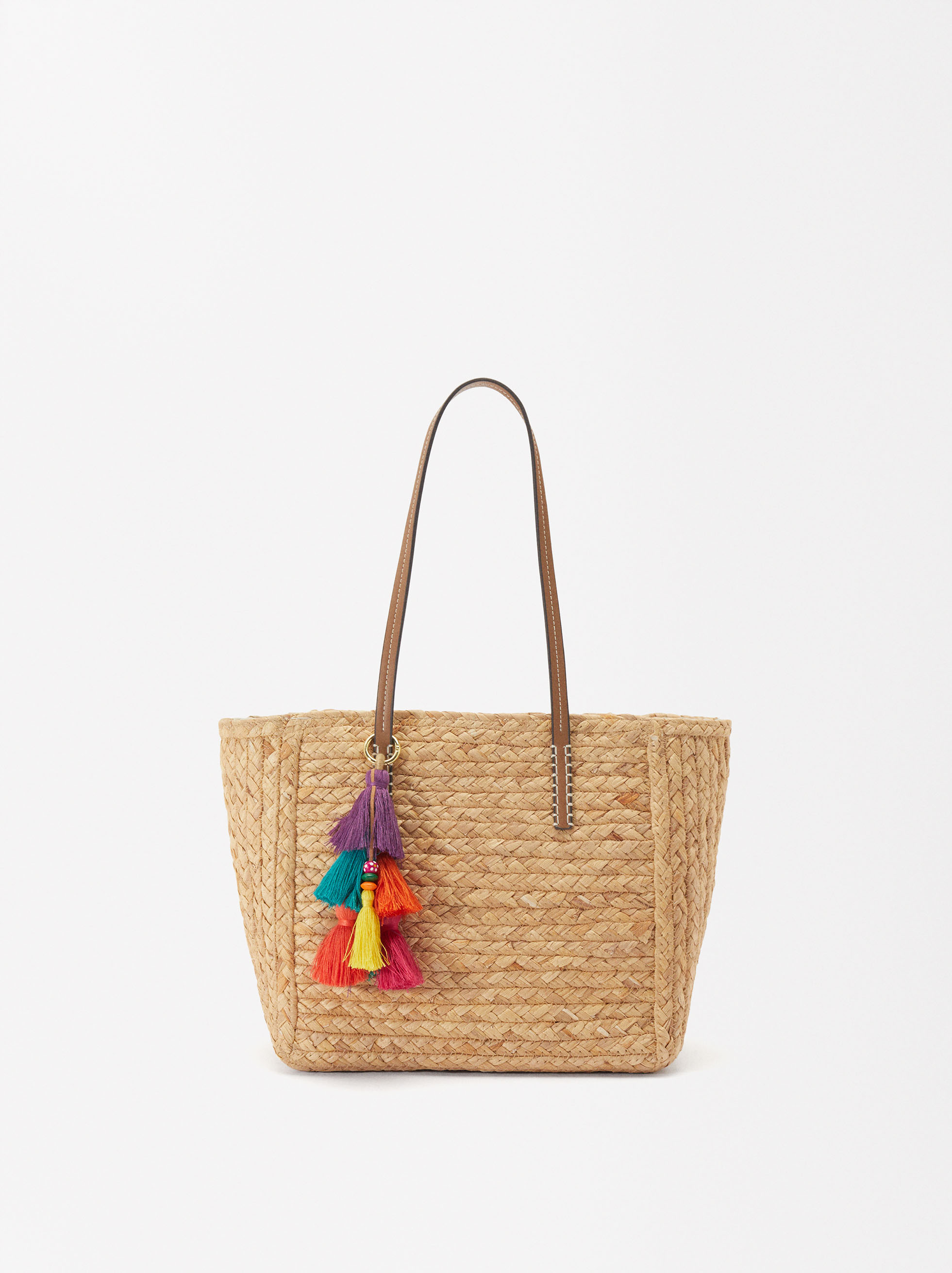 Straw Effect Shopper Bag With Pendant image number 0.0