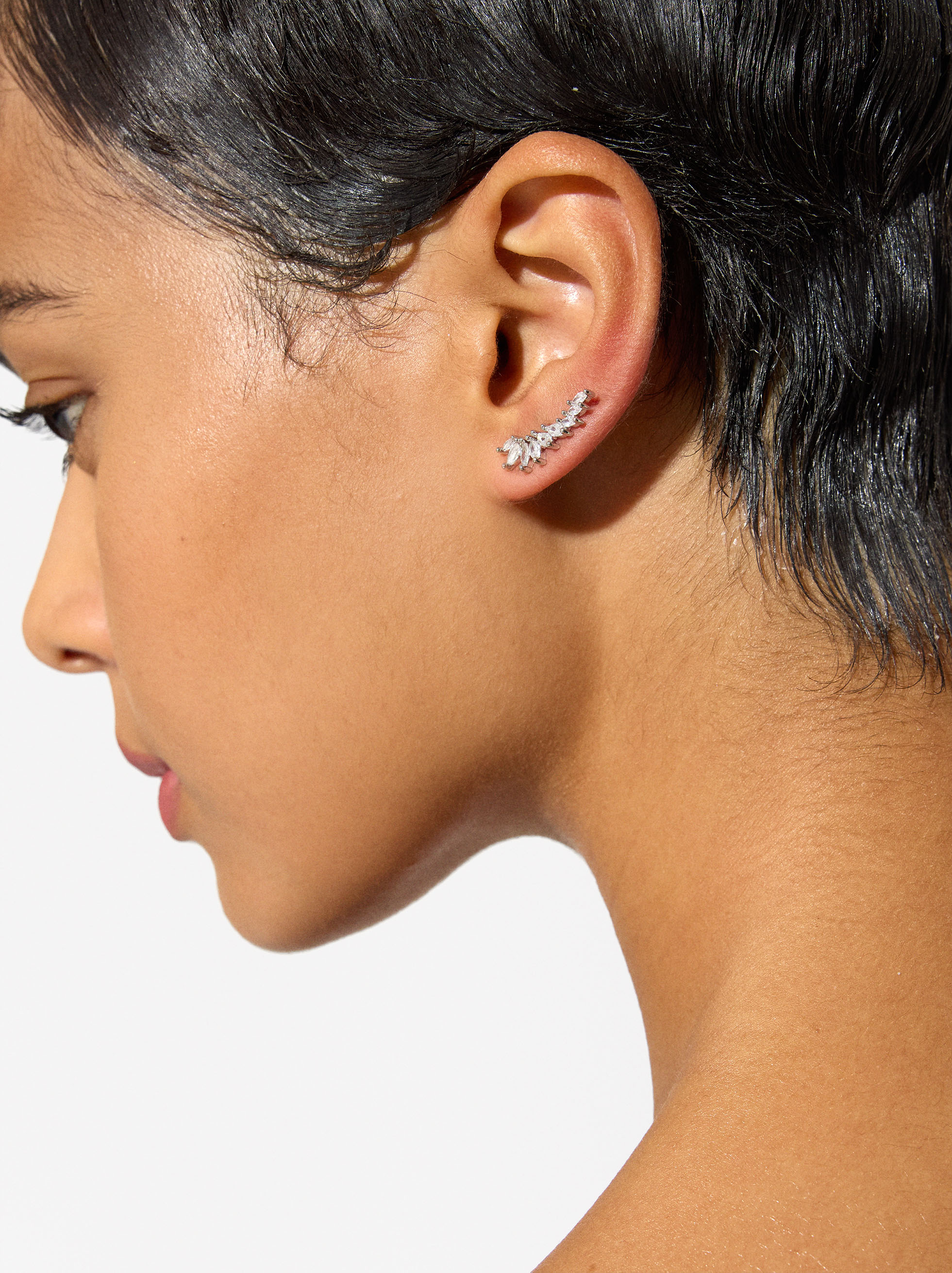 Earrings with zirconia, Silver, hi-res