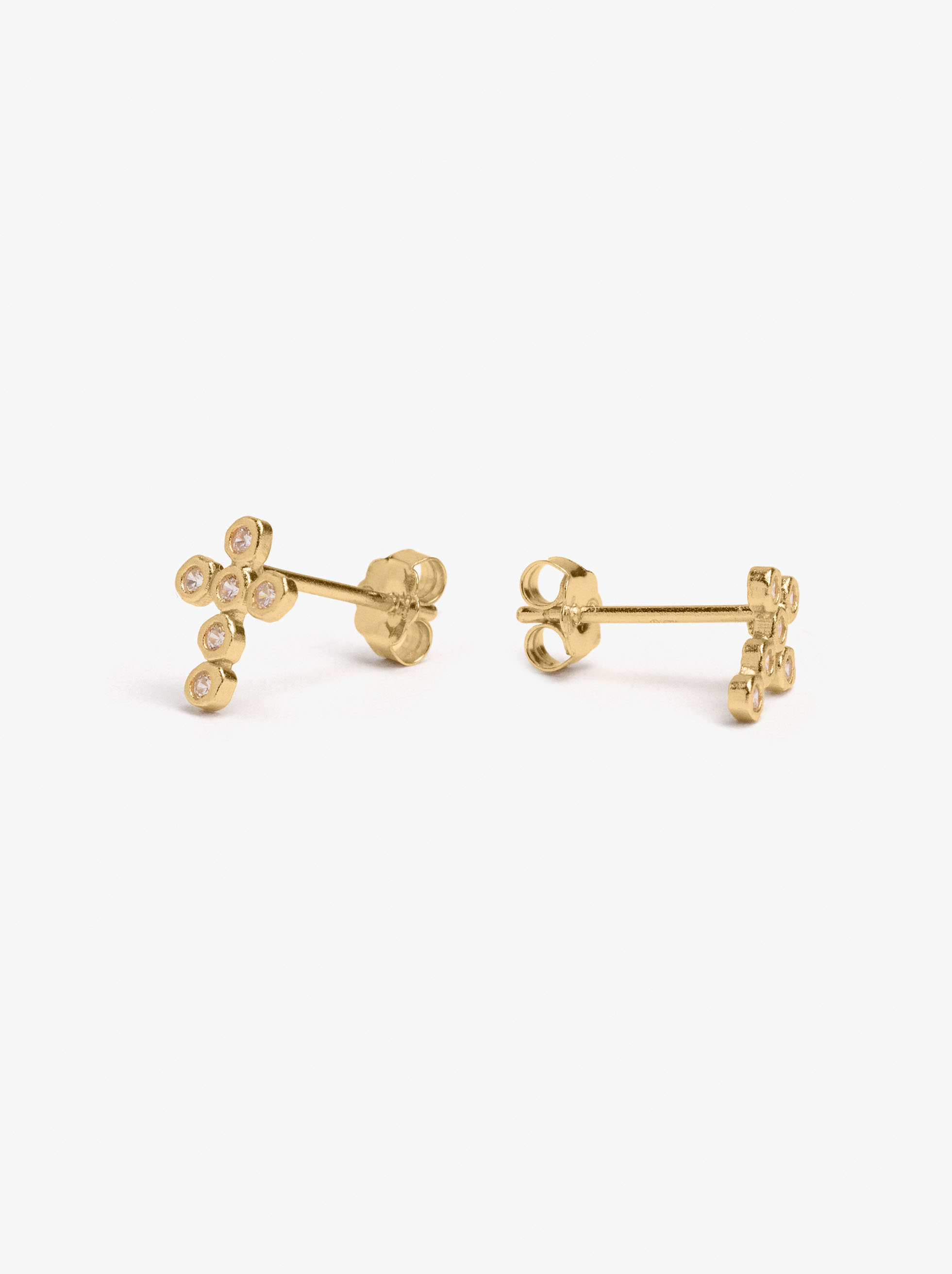 Pendientes cruz con circonitas ba&ntilde;o de oro 18k - plata de ley 925 image number 2.0