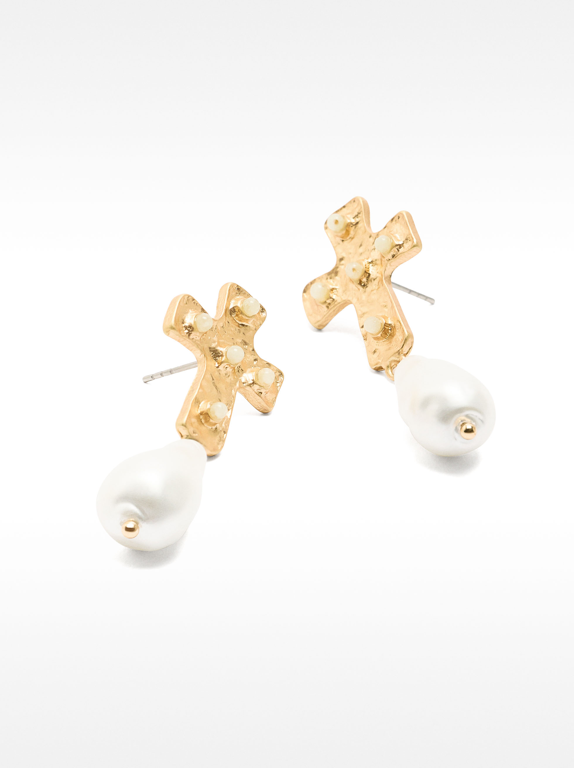 Cross earrings with stones and pearls image number 2.0