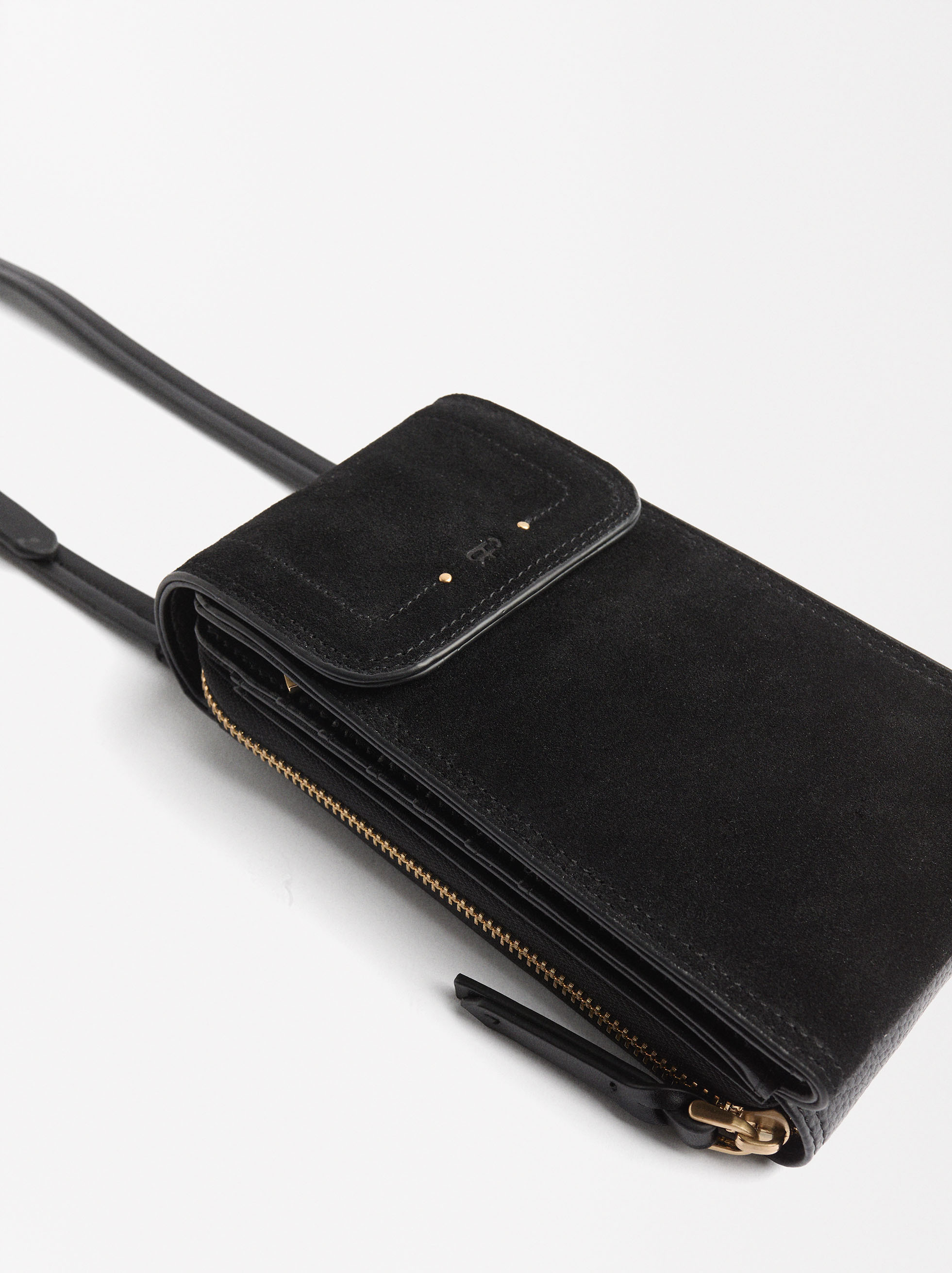 Leather phone pouch with flap closure image number 1.0