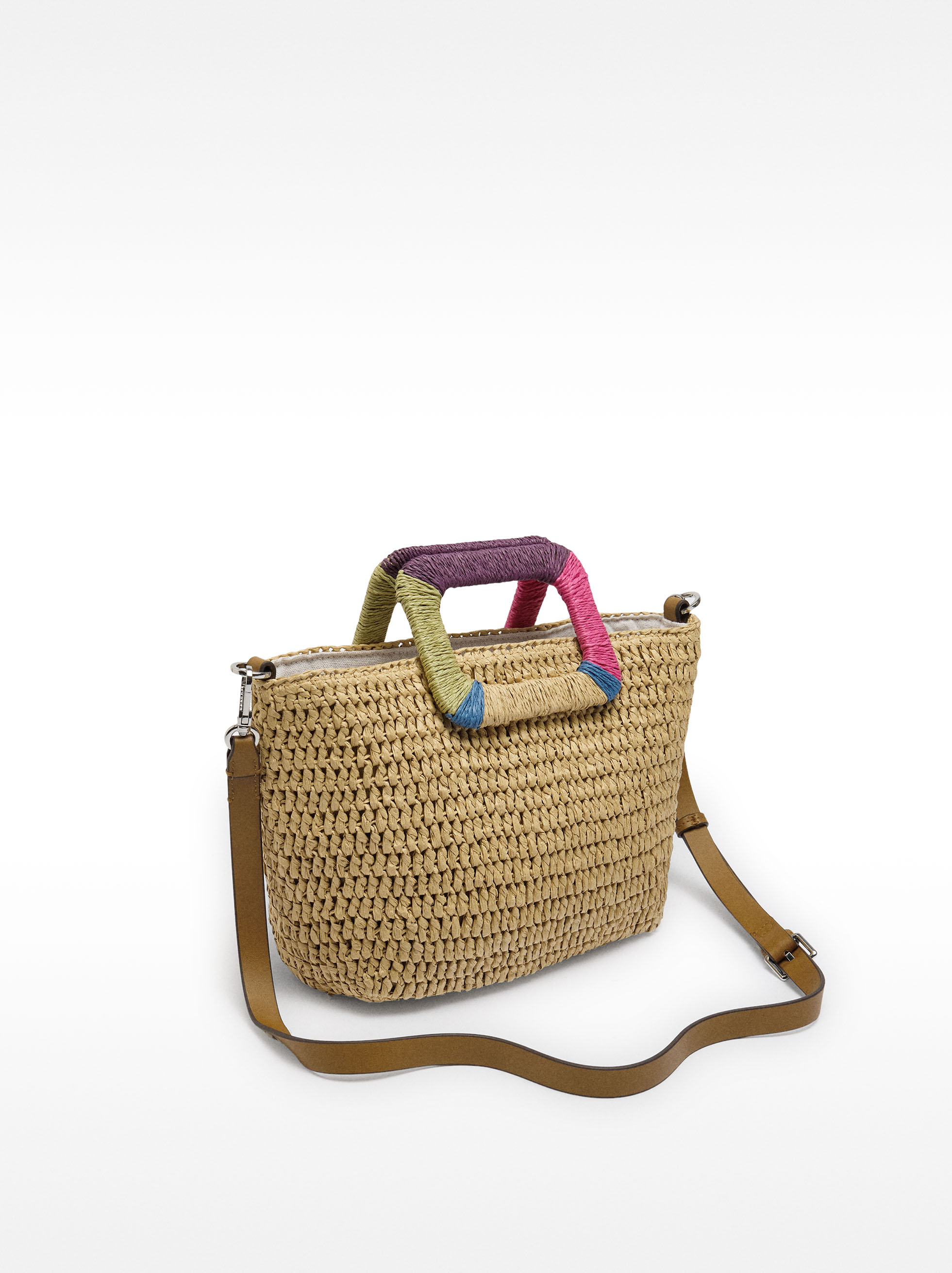 Tote bag with straw effect and multicolor handle image number 3.0