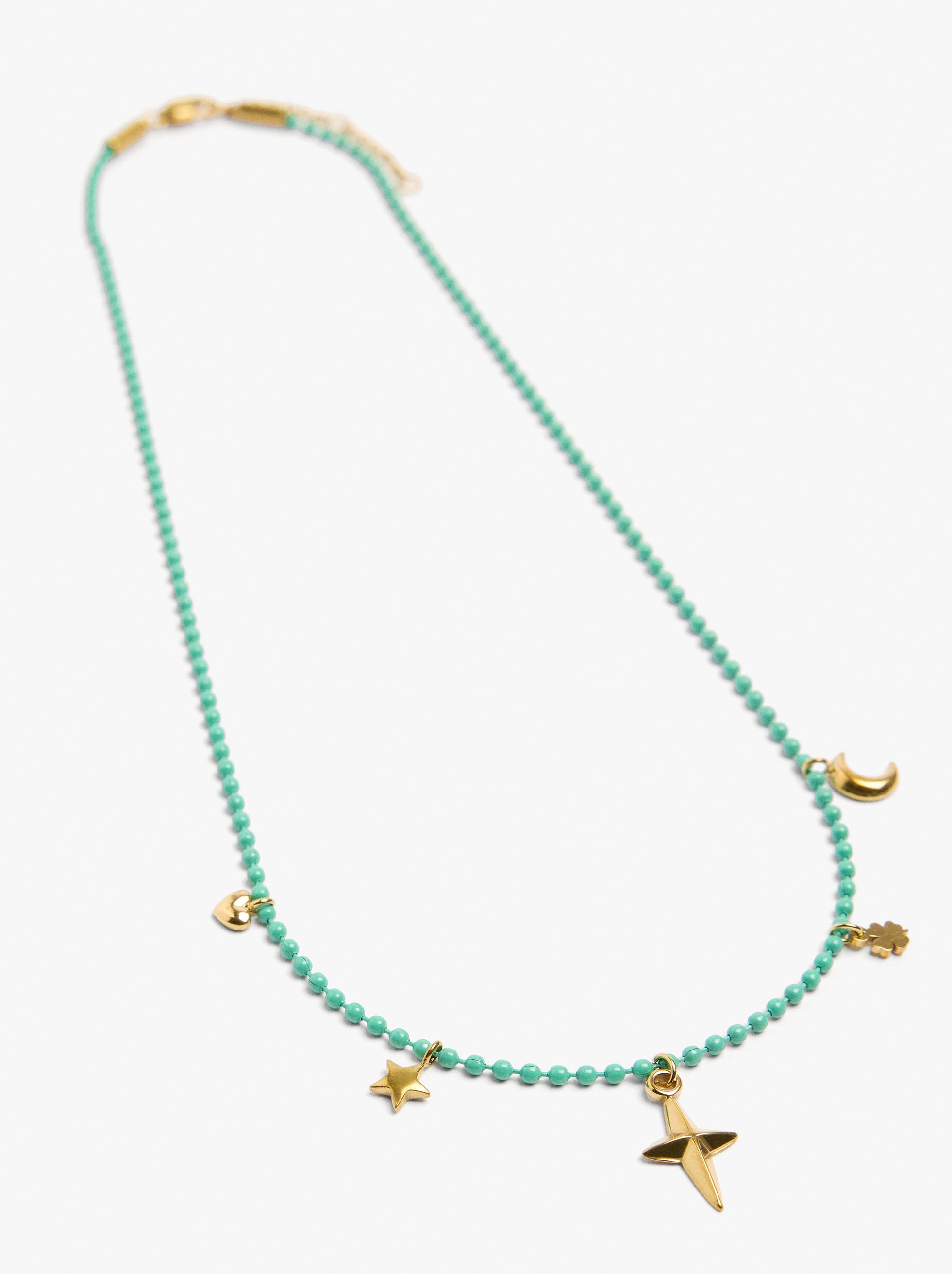 Collier perles &eacute;maill&eacute;es avec charms - acier inoxydable image number 2.0