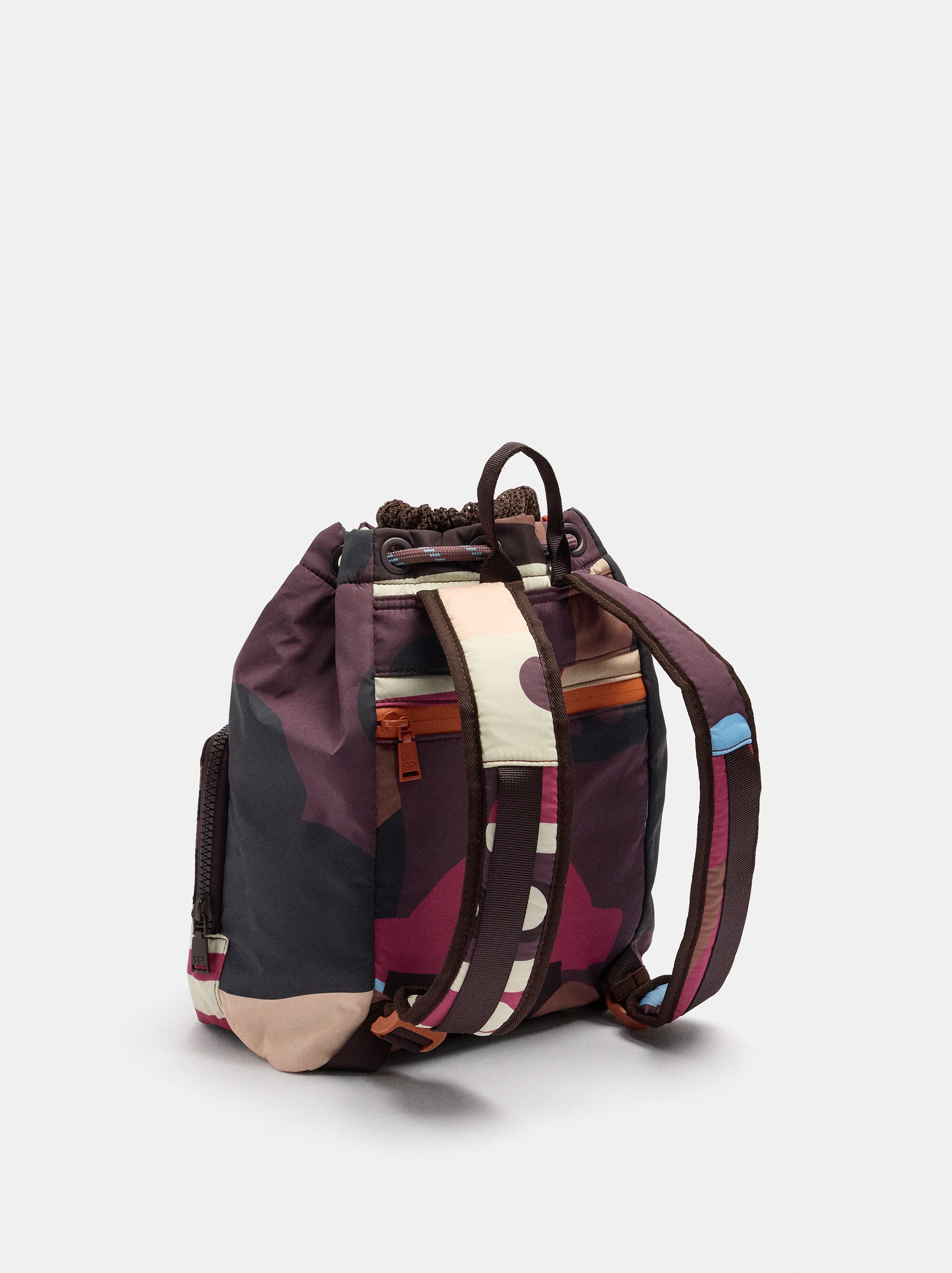 Printed nylon backpack with charm image number 2.0