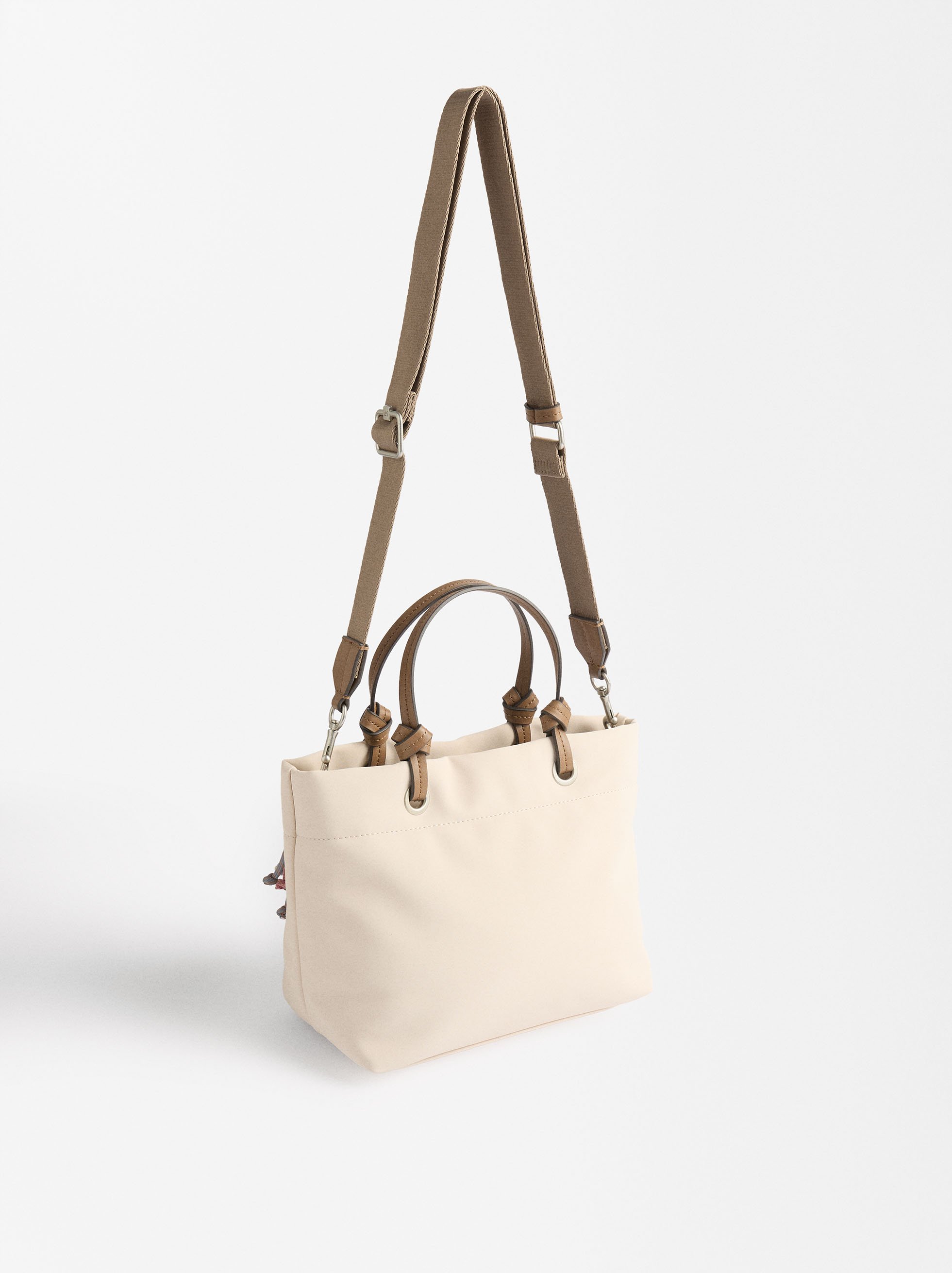 Nylon-effect tote bag with charm image number 3.0