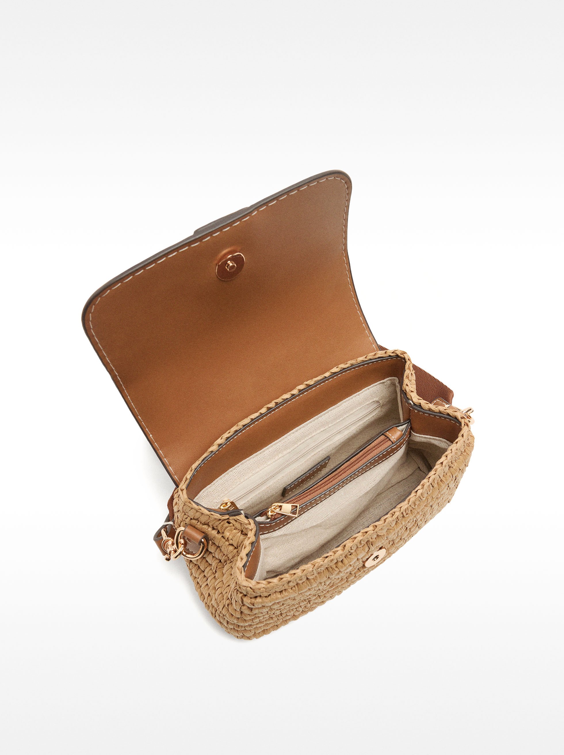 Crossbody bag with straw effect and flap image number 4.0
