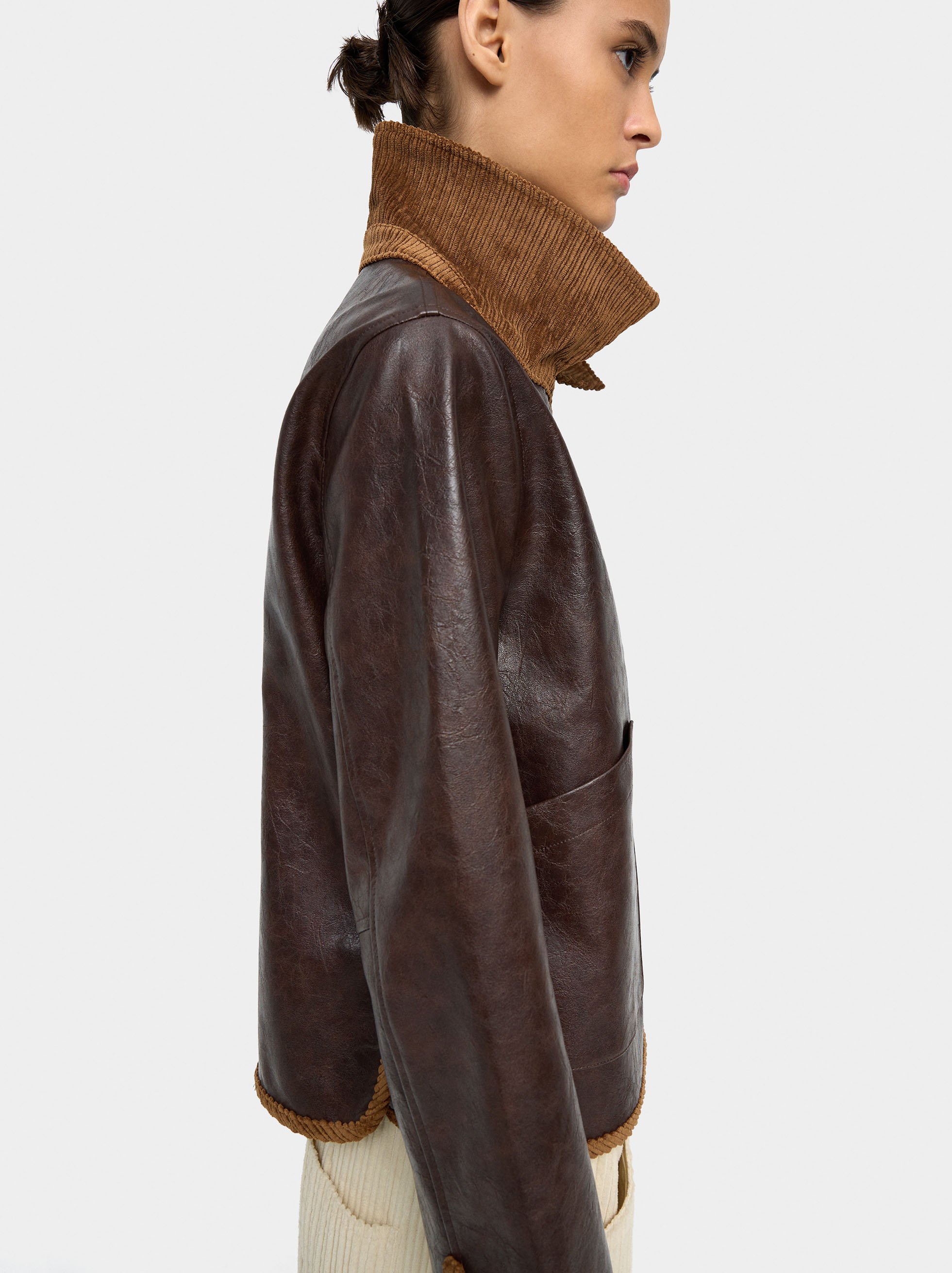 Leather-effect jacket with contrast collar image number 1.0