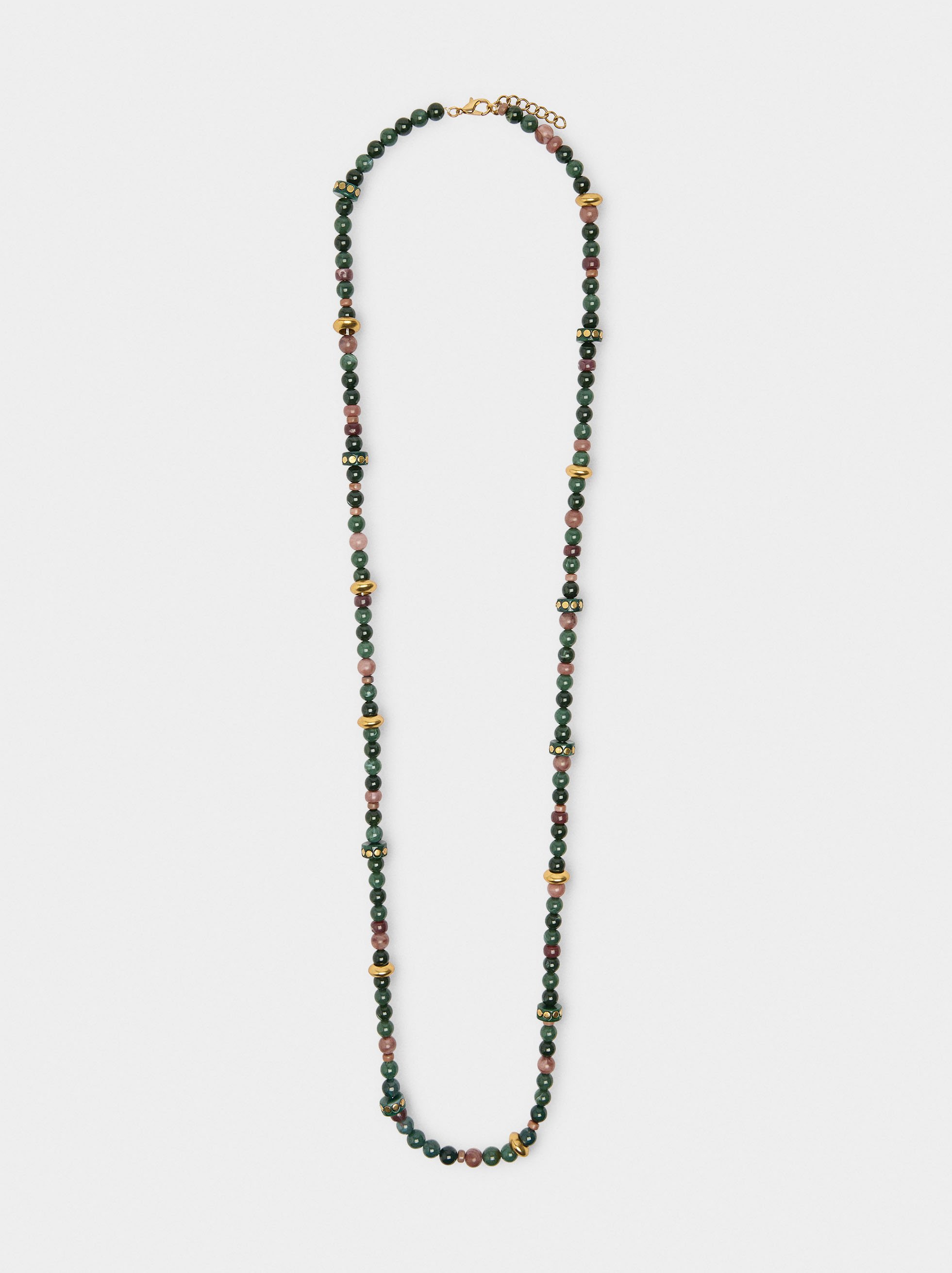 Long necklace with stone and resin beads image number 0.0