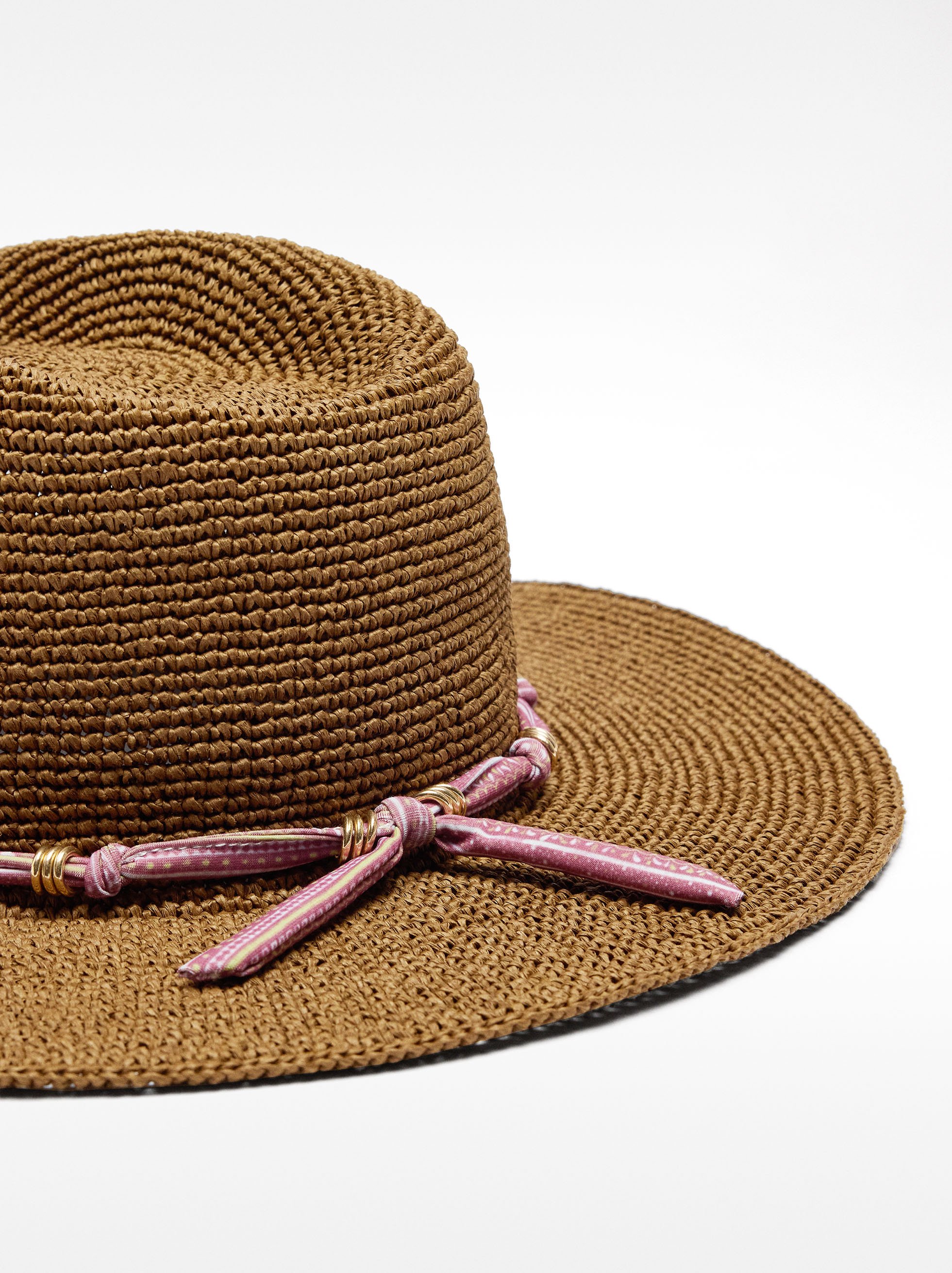 Raffia effect hat with tie straps image number 1.0