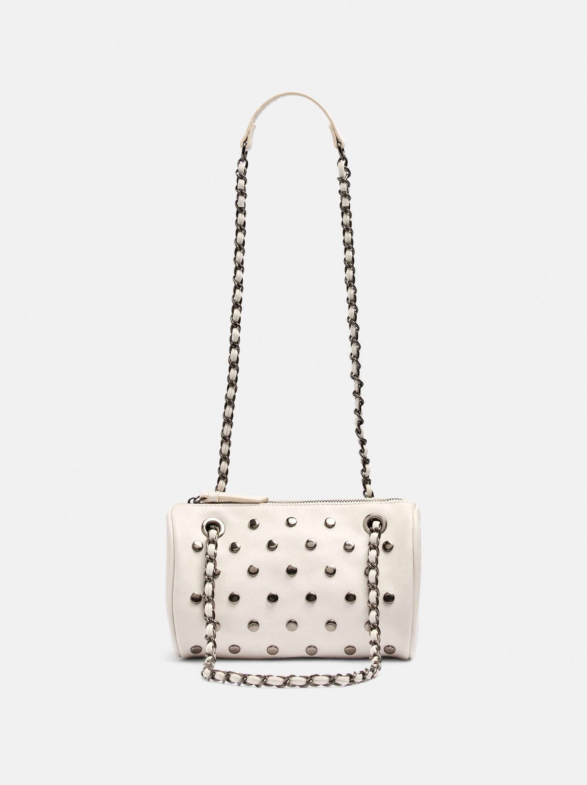 Bowling-style shoulder bag with studs image number 0.0
