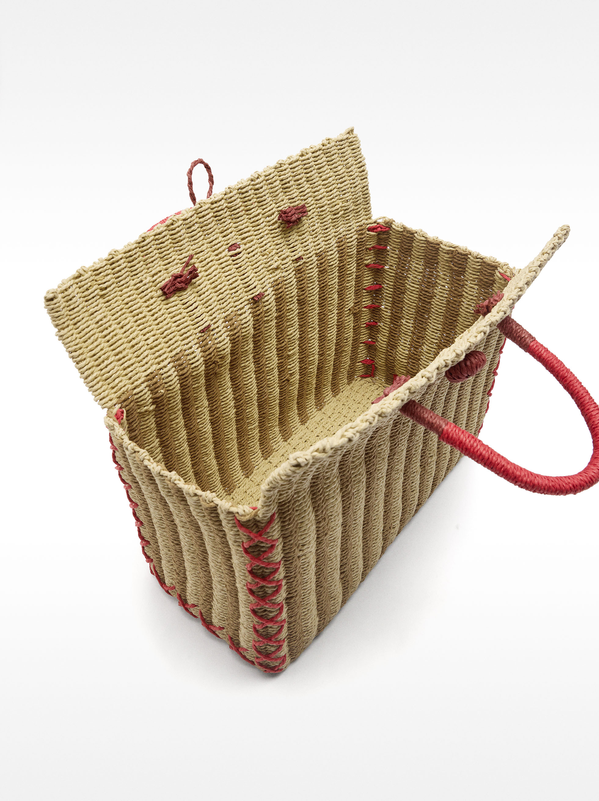 Straw-effect rectangular tote bag image number 4.0