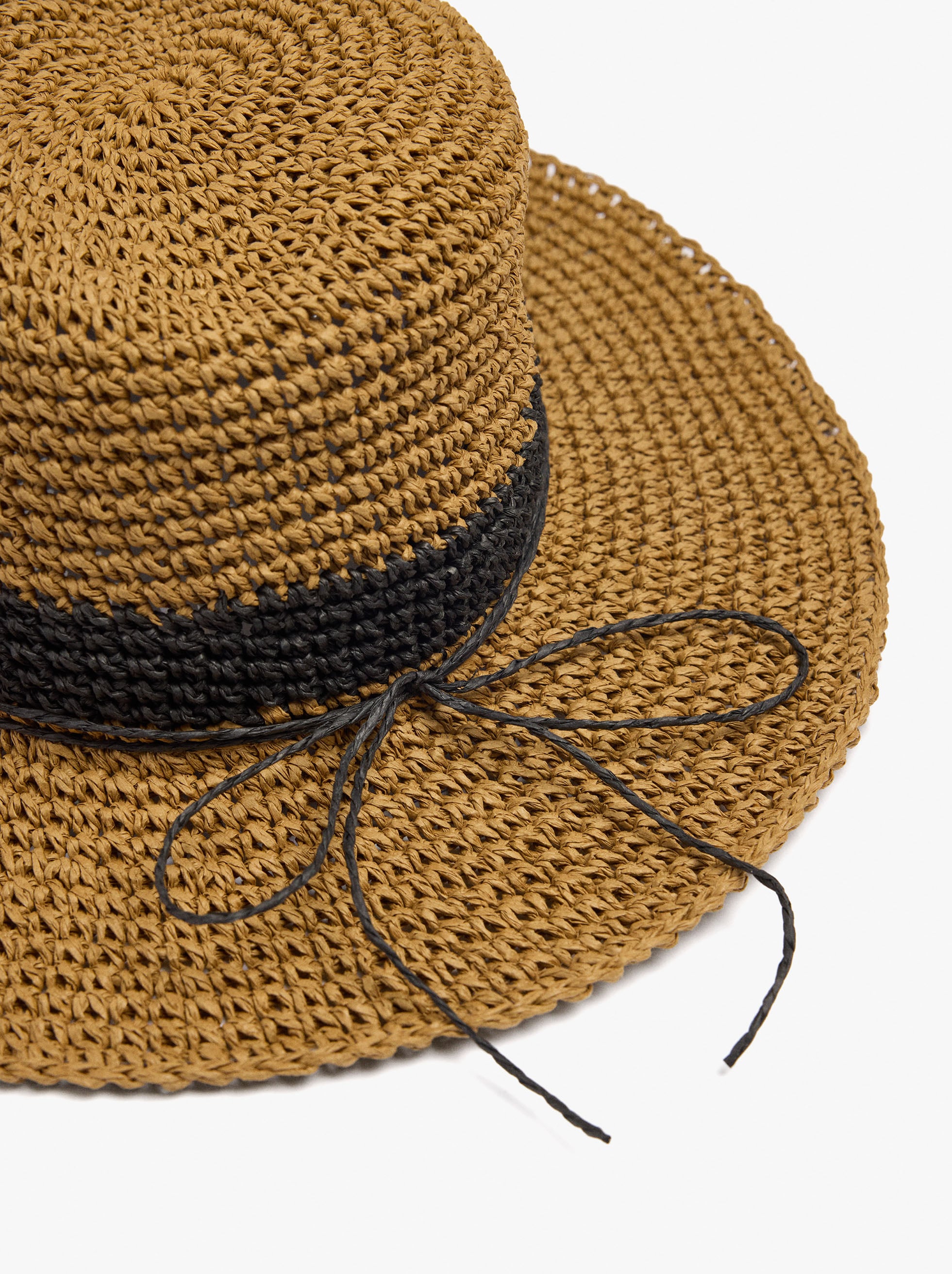 Paper straw effect hat with contrast detail image number 1.0