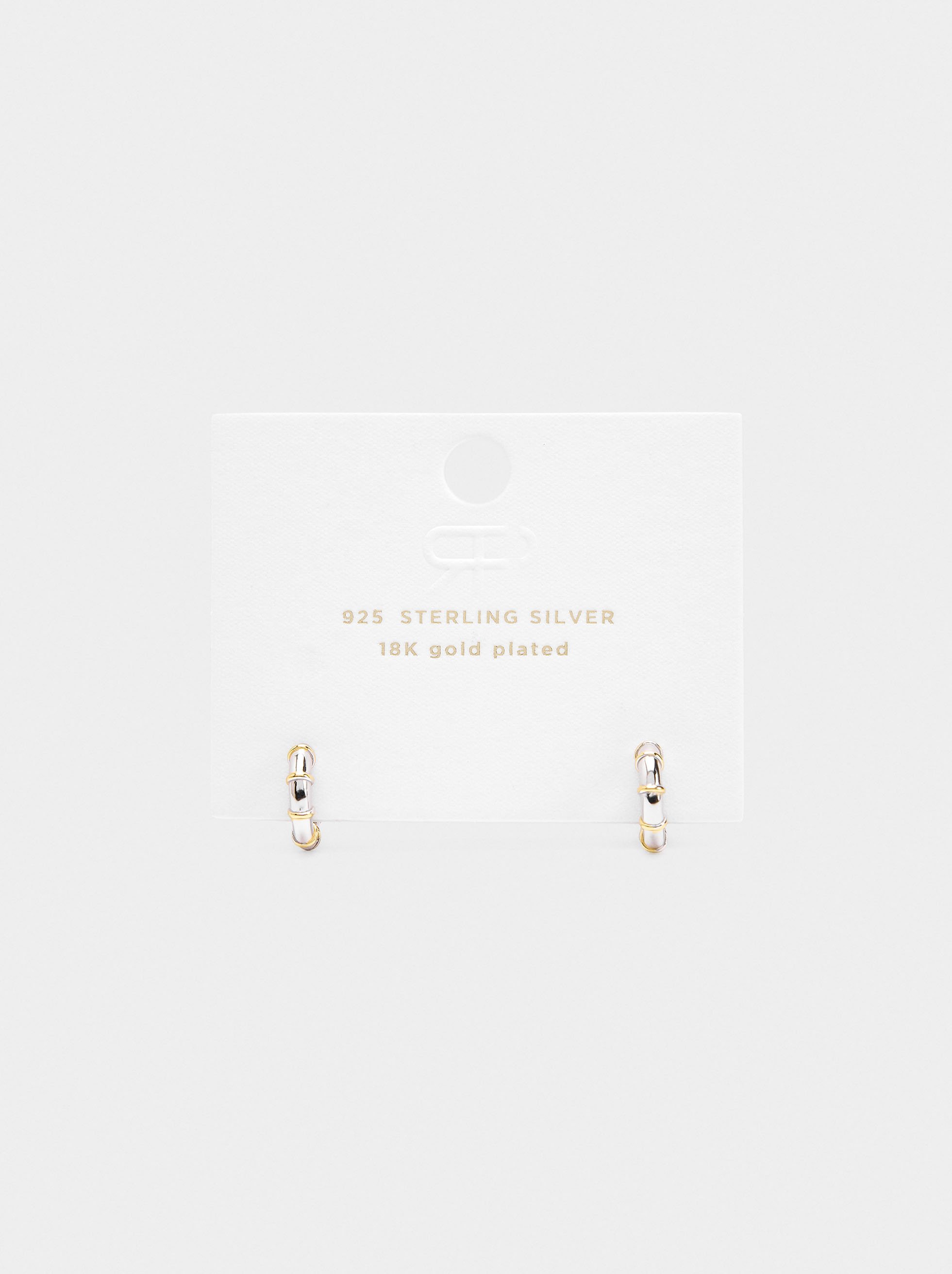 Segmented bicolor hoop earrings with 925 sterling silver image number 3.0