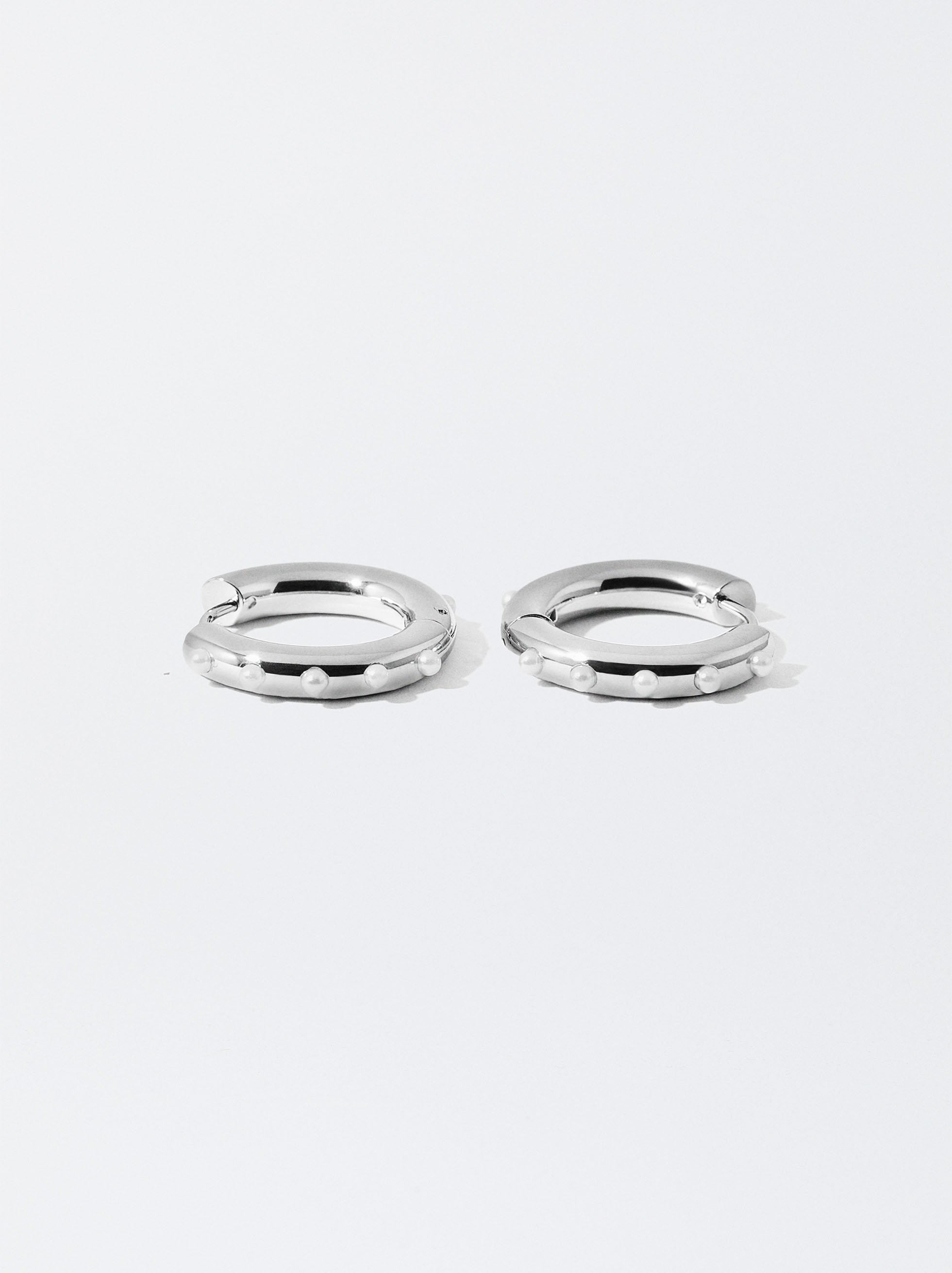 Stainless Steel Hoops Earrings With Pearls image number 2.0
