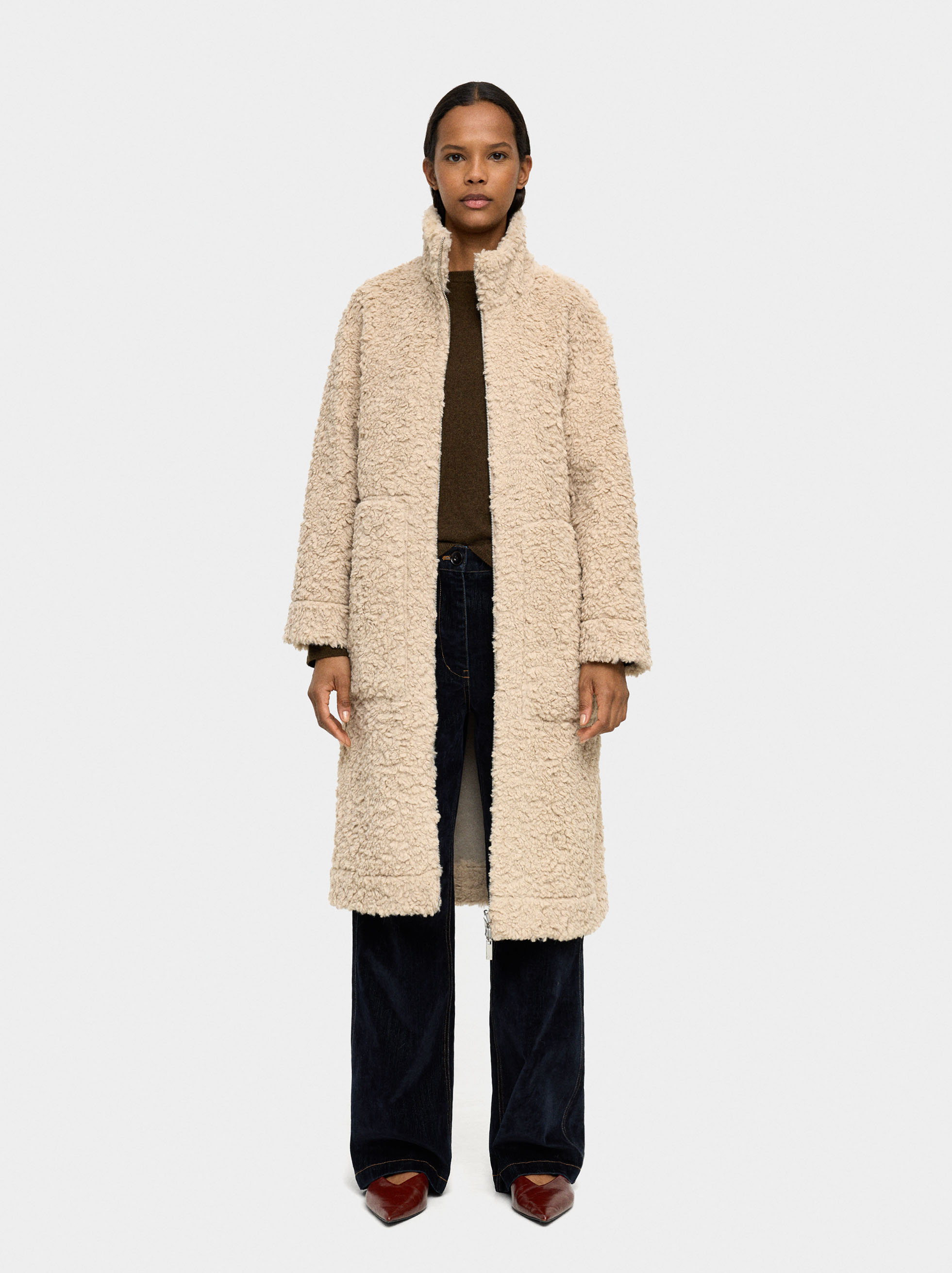 Abric llarg reversible d’efecte pell image number 1.0