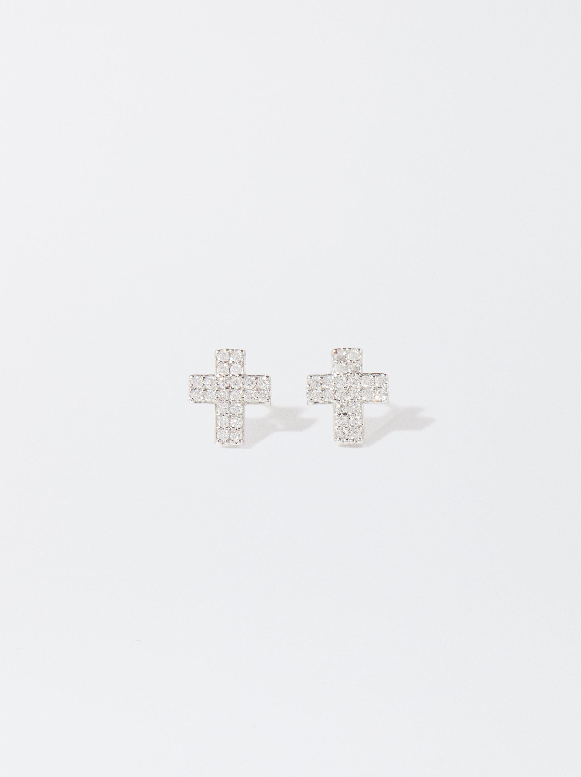 Silver-Plated Earrings With Cubic Zirconia And Crosses image number 1.0