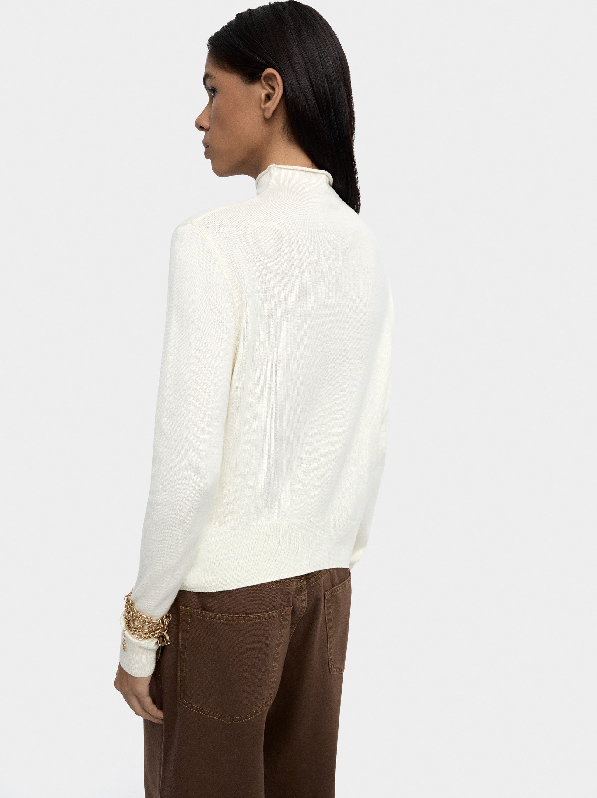 Knit mesh cardigan with high neck image number 3.0