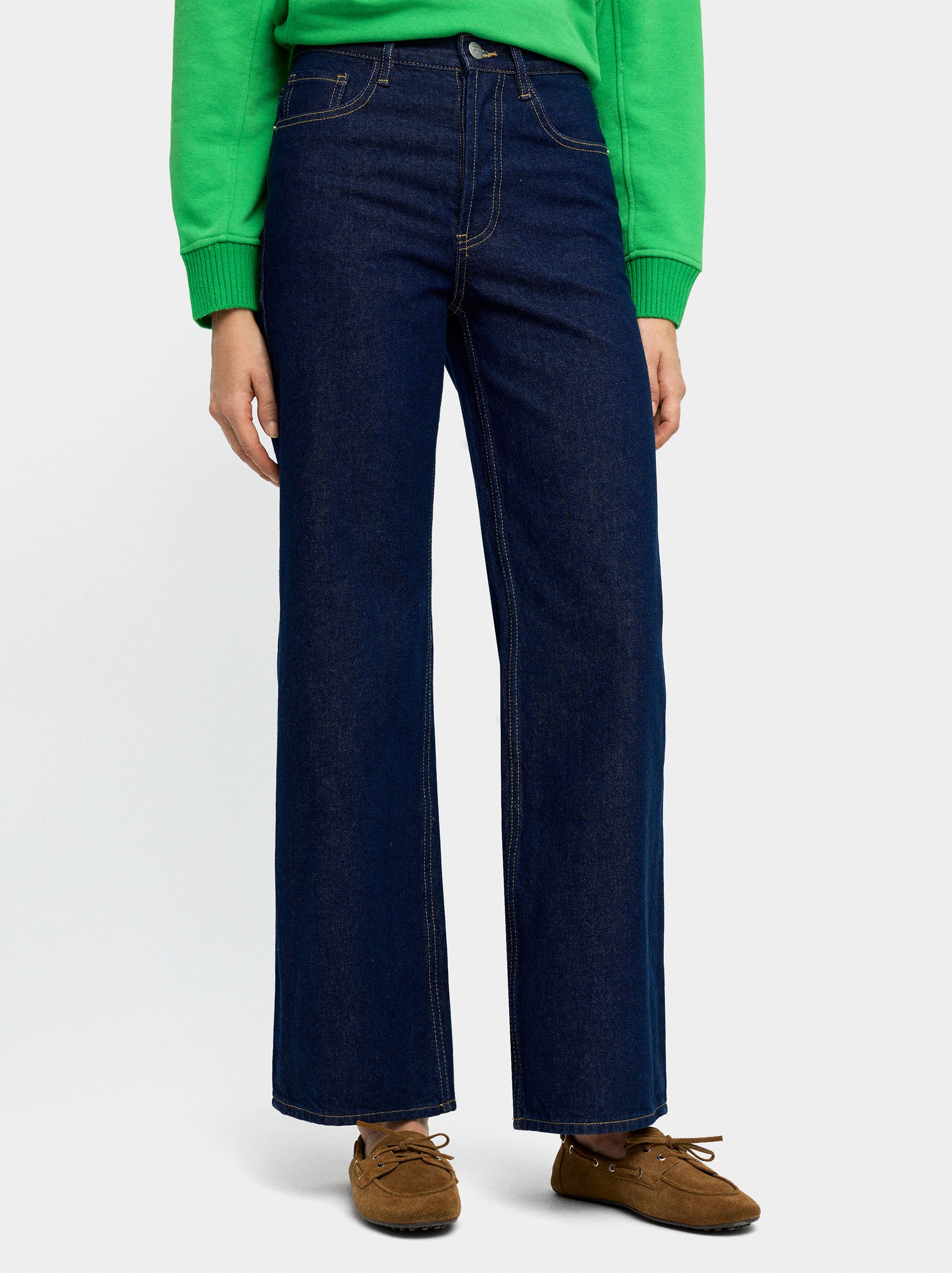 Straight denim trousers with 100% cotton image number 1.0
