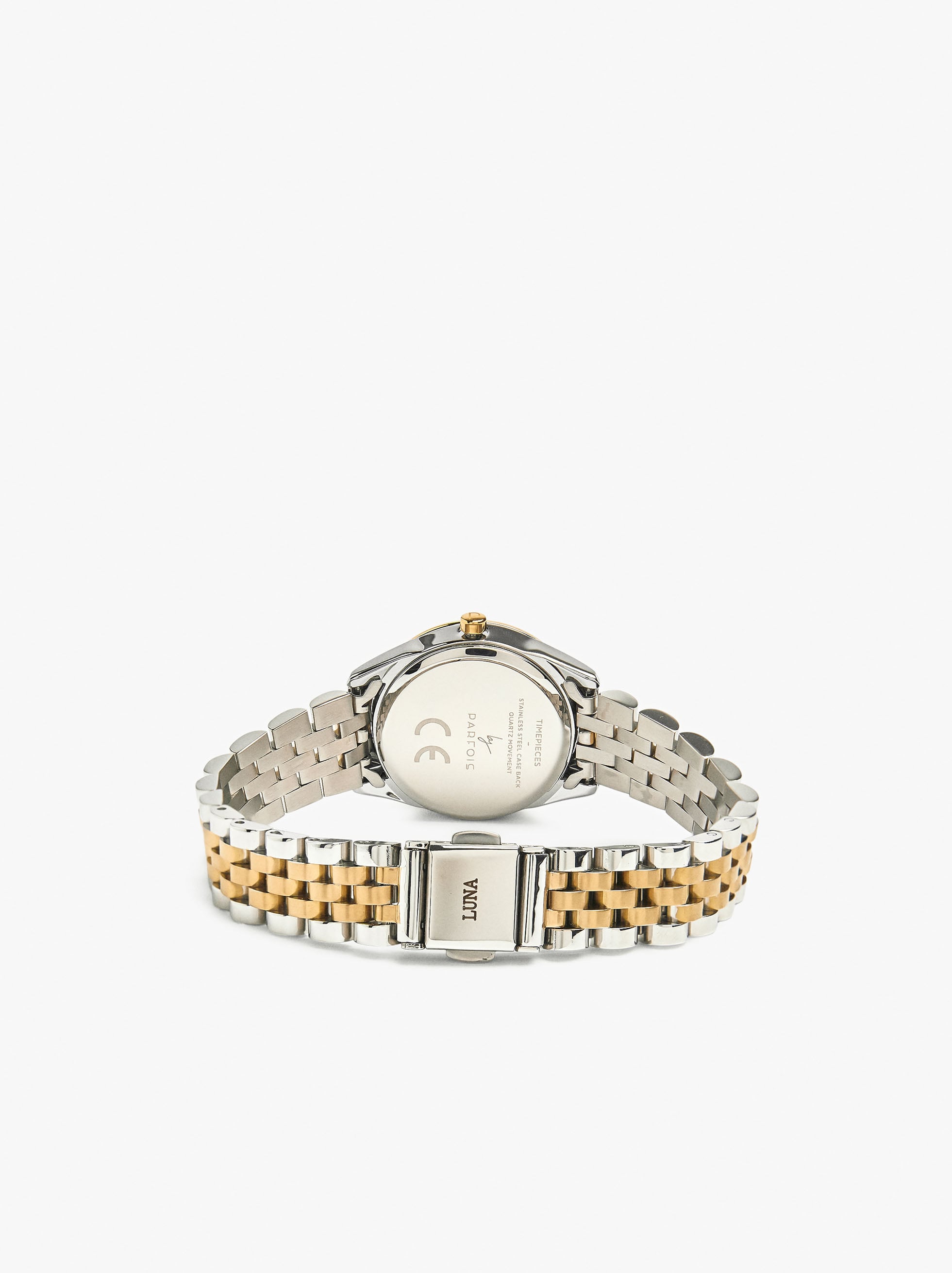 Runde Bicolor-Uhr mit Armband aus Edelstahl image number 1.0