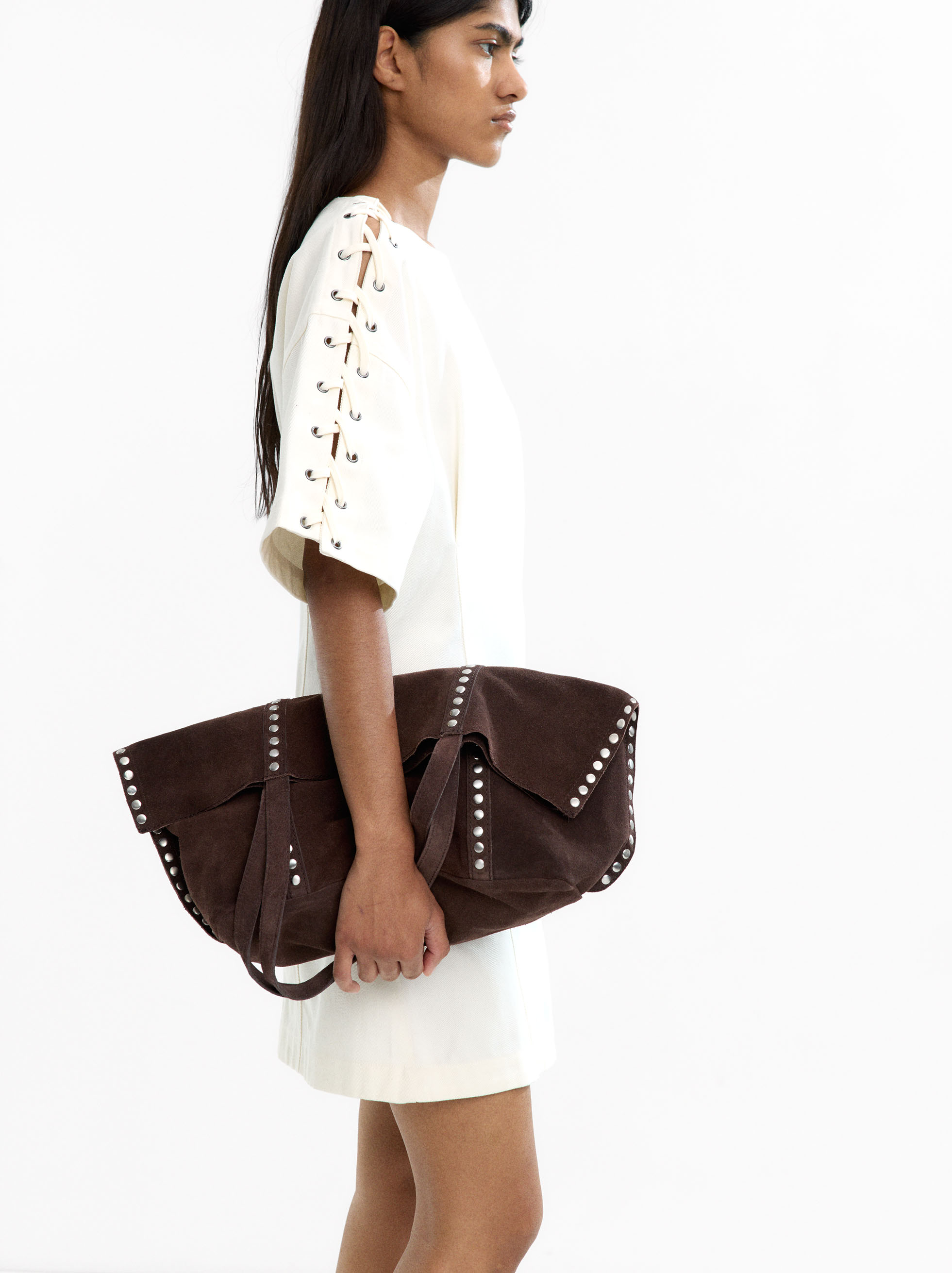 Leather shopper bag with studs image number 1.0