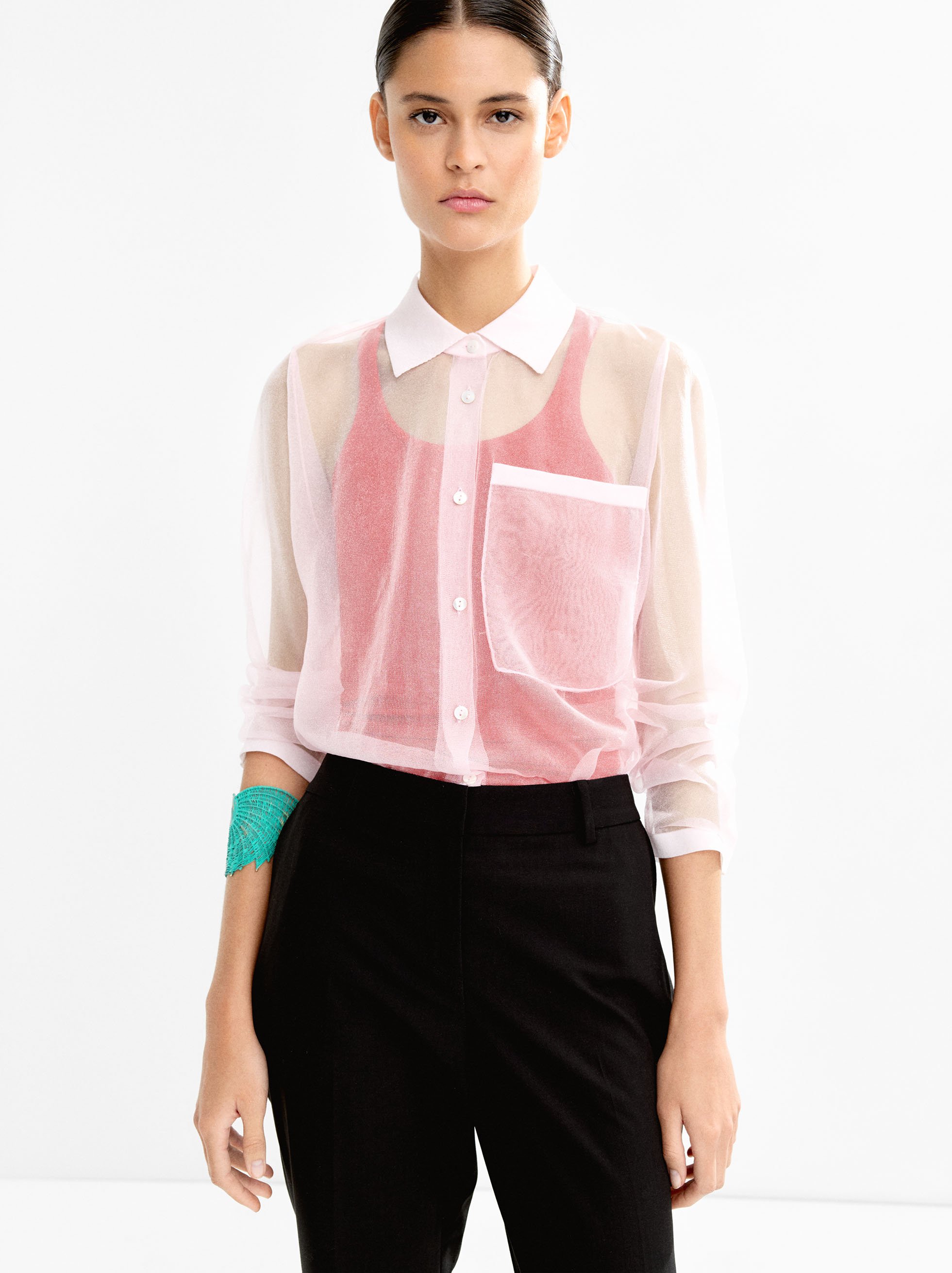 Sheer shirt with pocket image number 0.0
