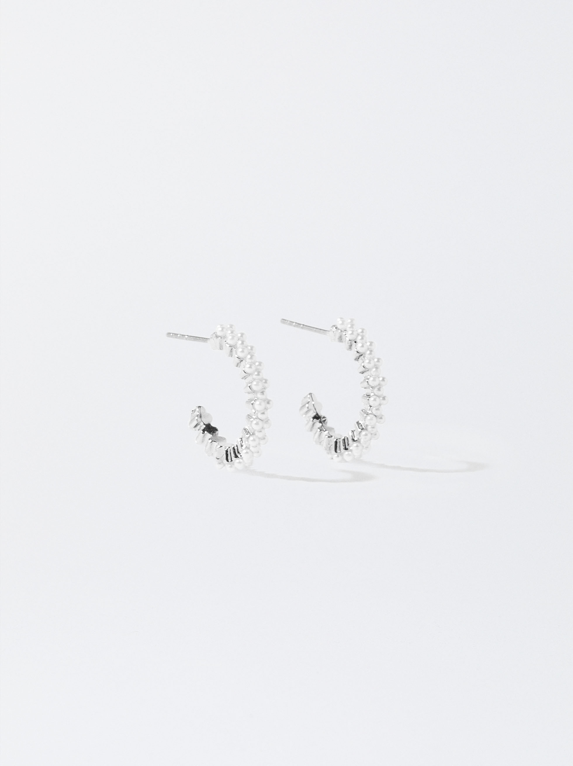 Gold-Toned Hoop Earrings With Faux Pearls image number 1.0