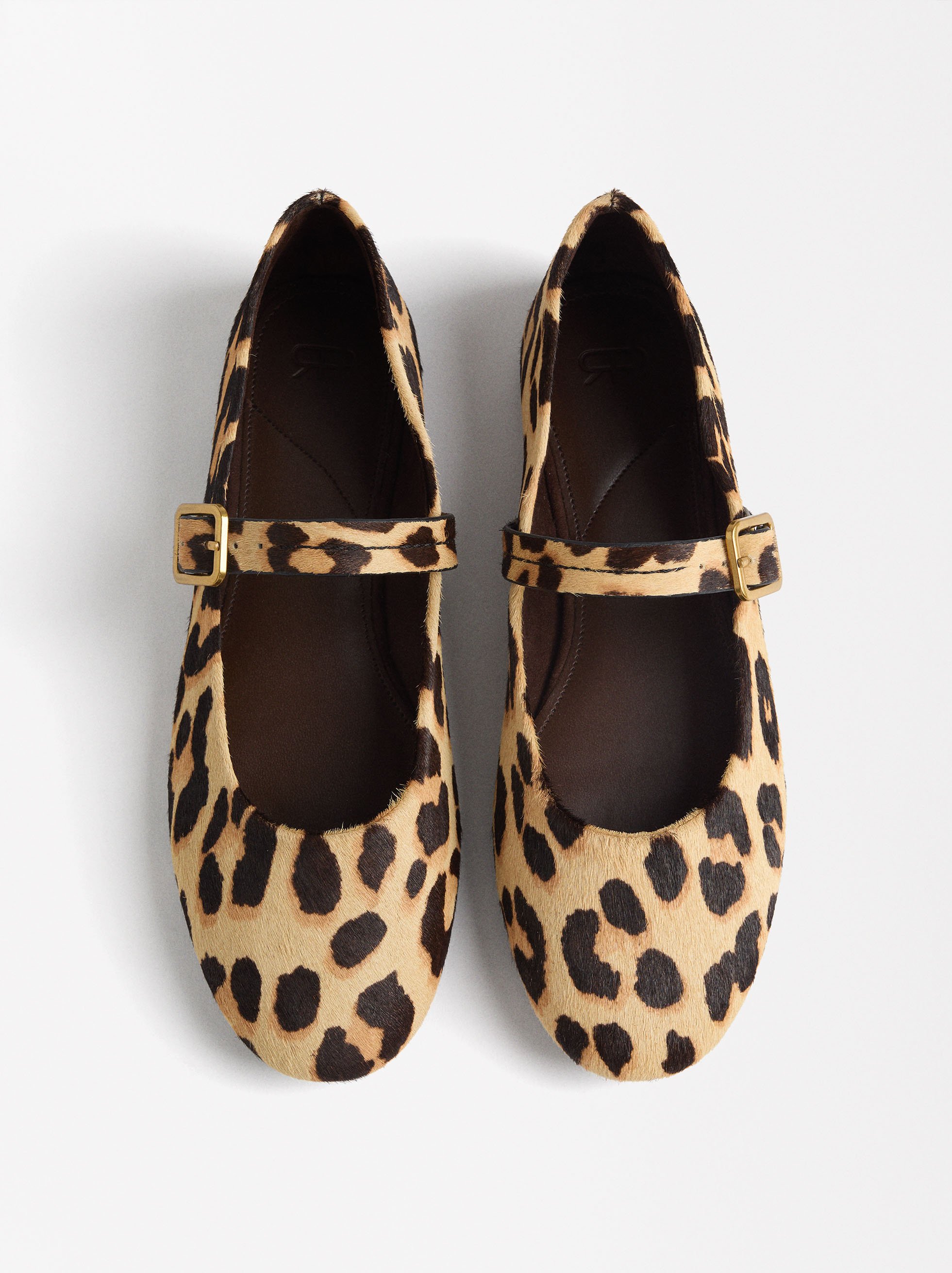 Leather ballerinas with leopard print, Beige, hi-res