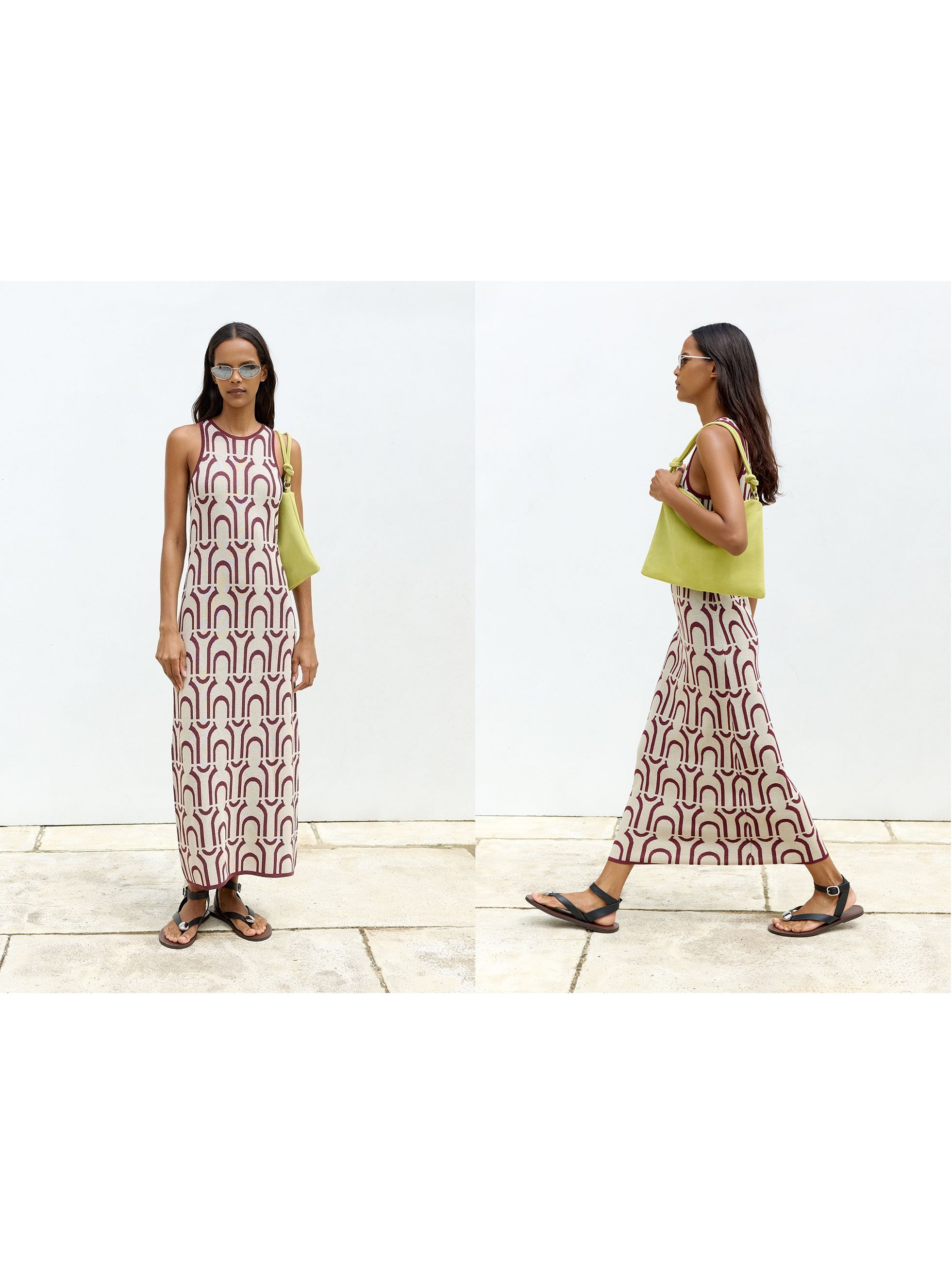Vestido largo de punto jacquard
