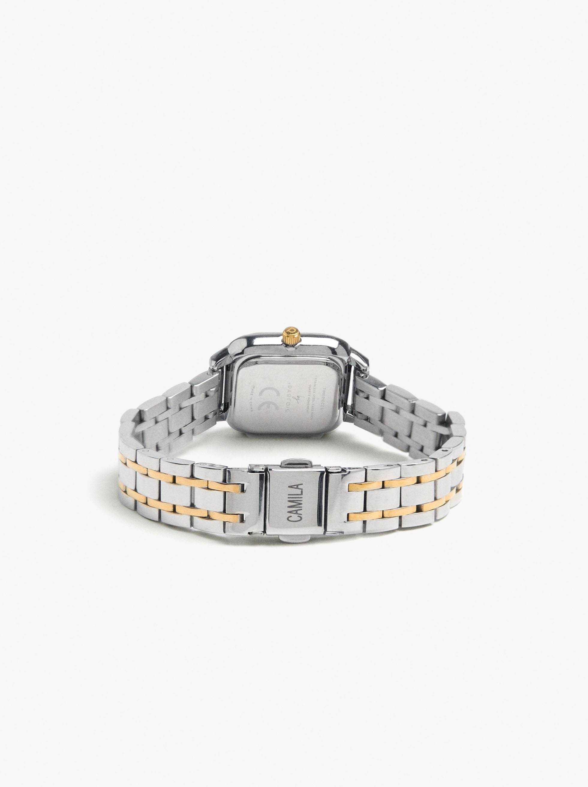 Rectangular bicolor watch with stainless steel bracelet image number 1.0