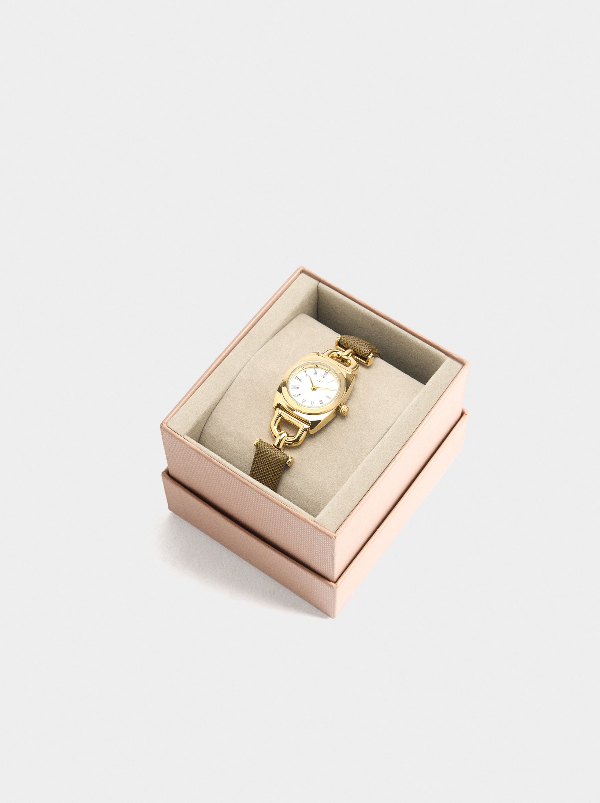 Oval watch with leather-effect bracelet image number 3.0