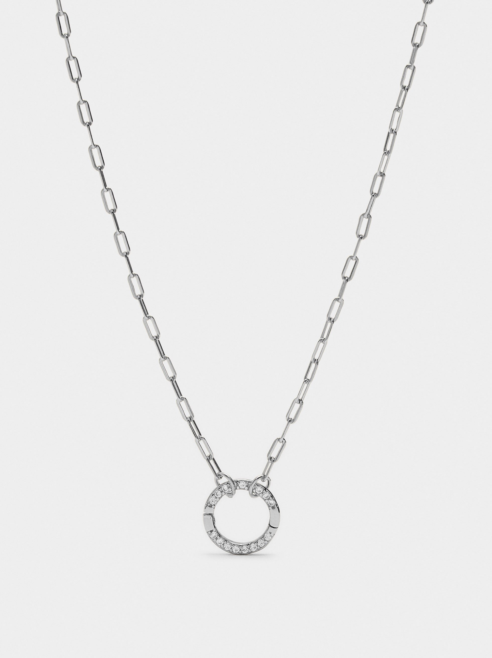 Pendant necklace with links and zirconias - 925 sterling silver image number 0.0