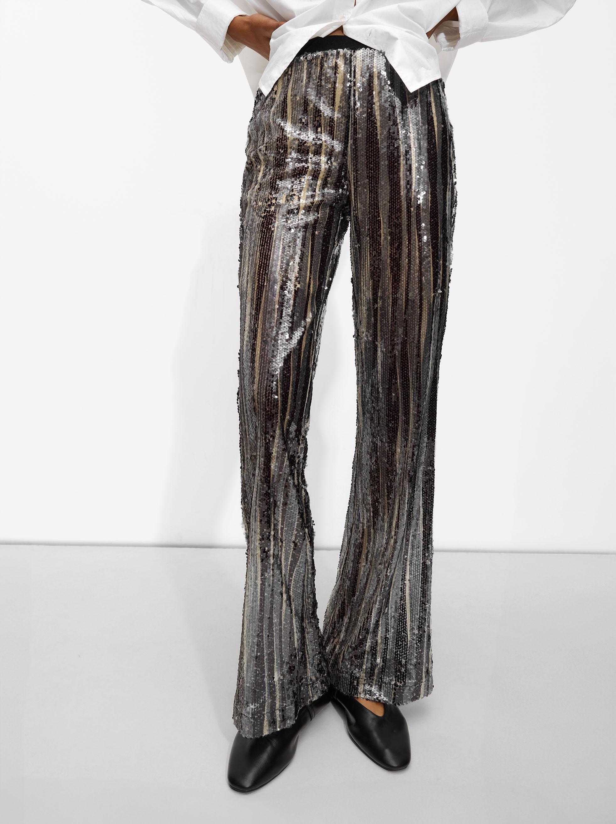 Flared trousers with sequins image number 4.0