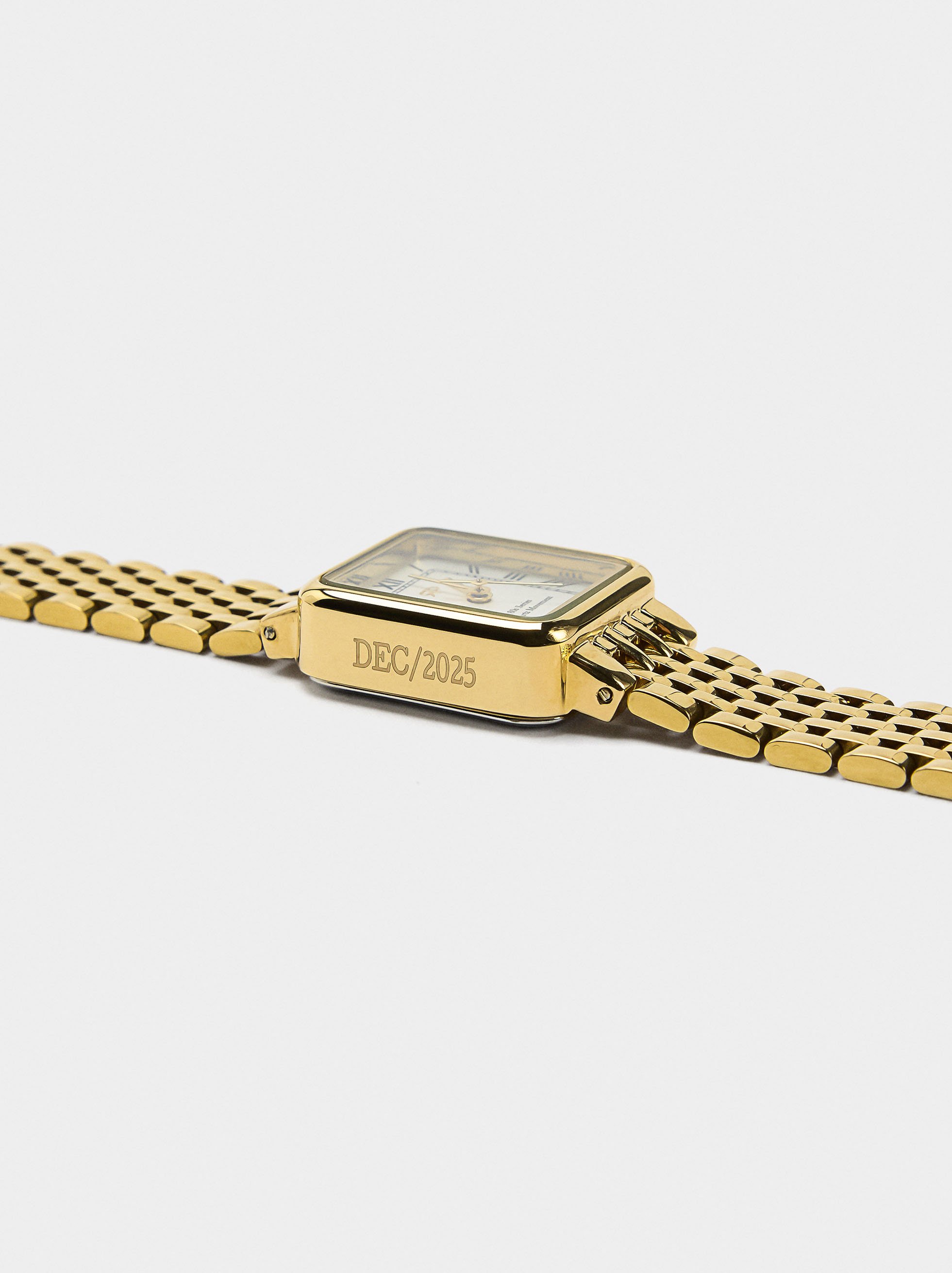 Set di orologio quadrato con braccialetto in acciaio inossidabile image number 2.0