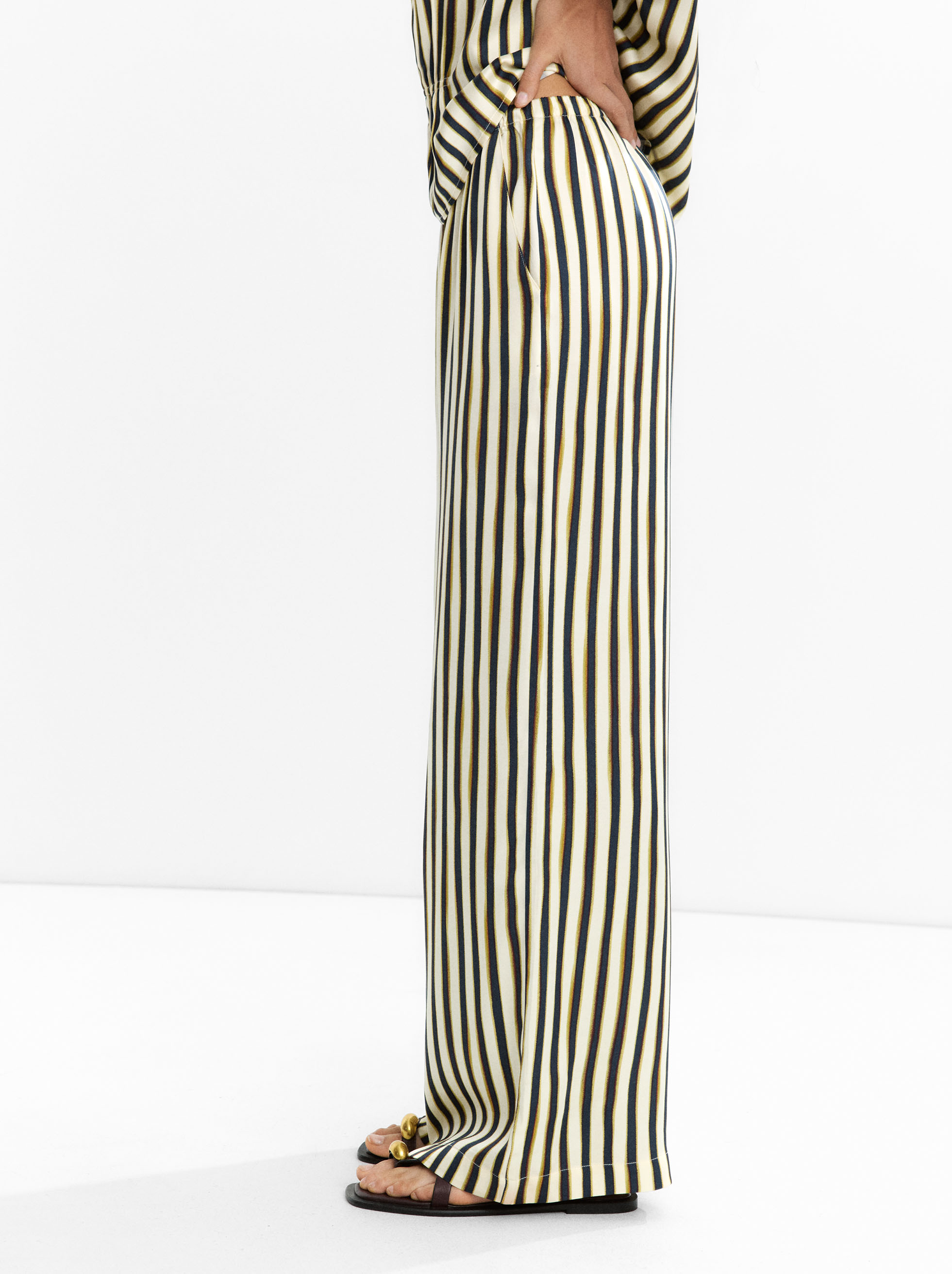 Striped trousers with elastic waistband image number 2.0