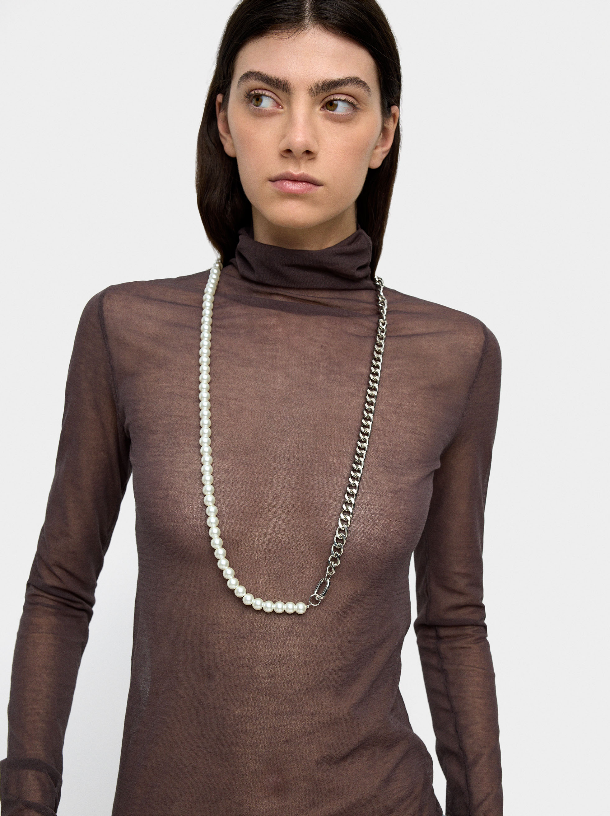 Collier convertible en maillons et perles image number 0.0