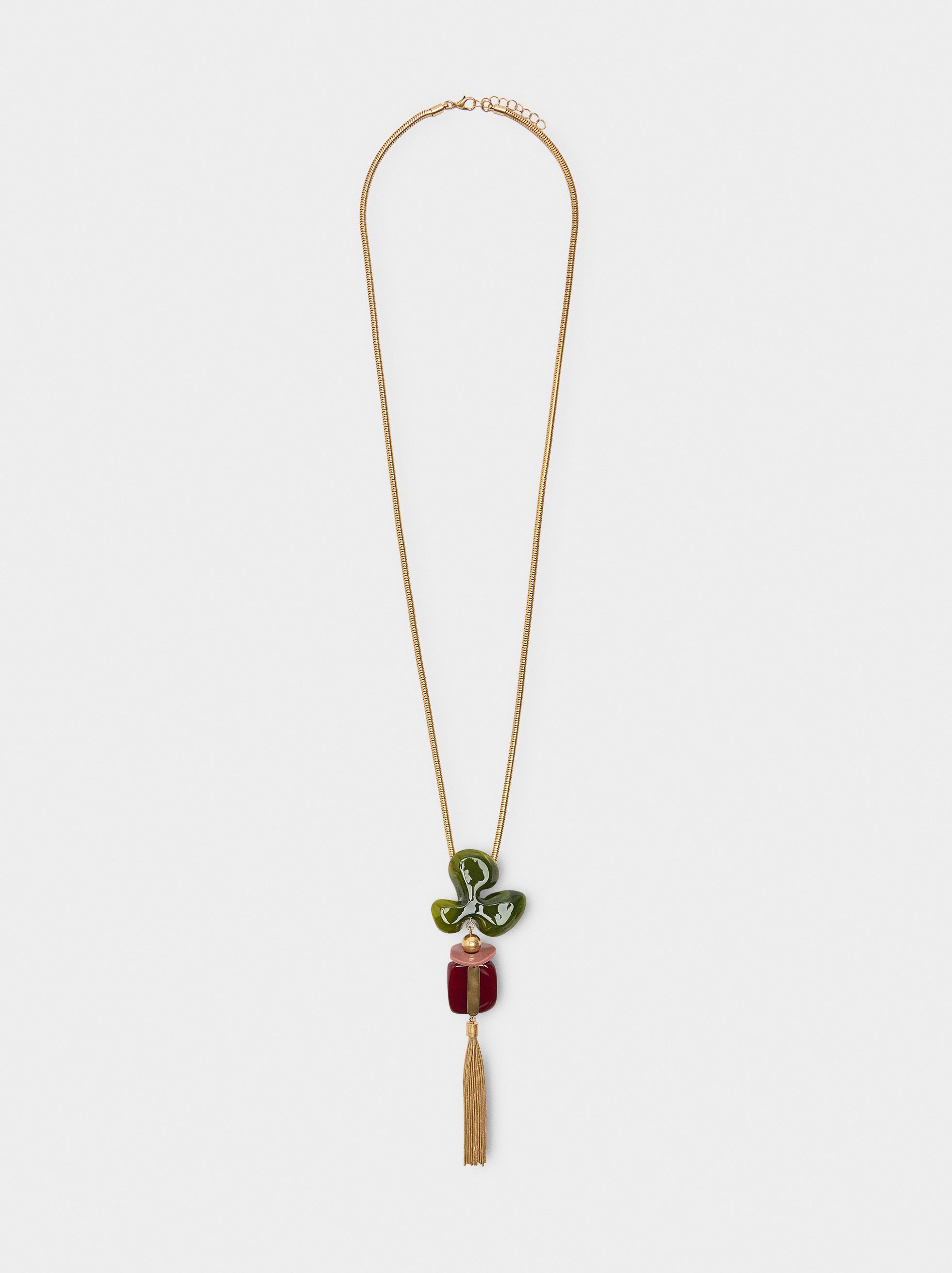 Long necklace with resin flower with fringes image number 0.0