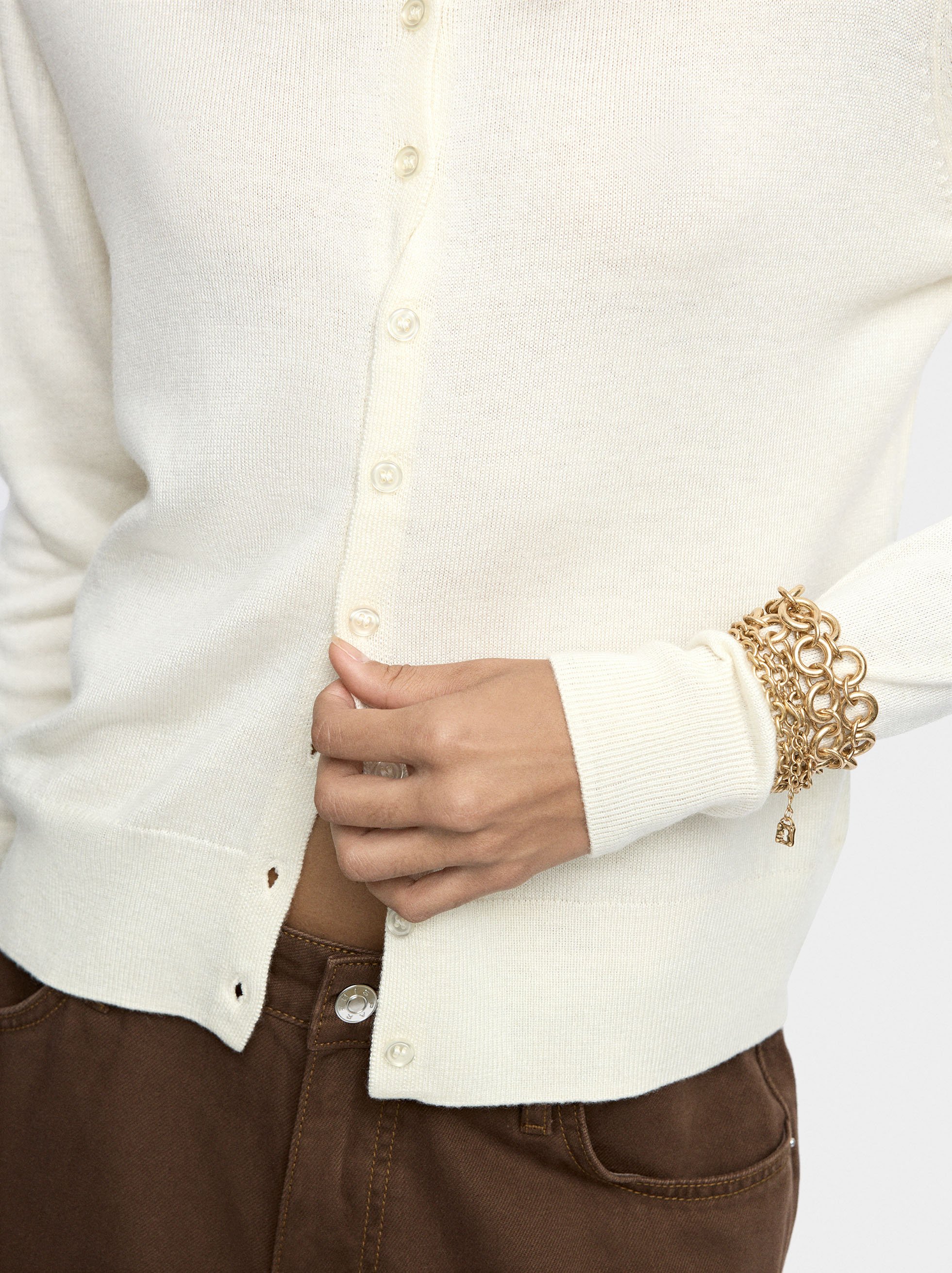 Knit mesh cardigan with high neck image number 4.0