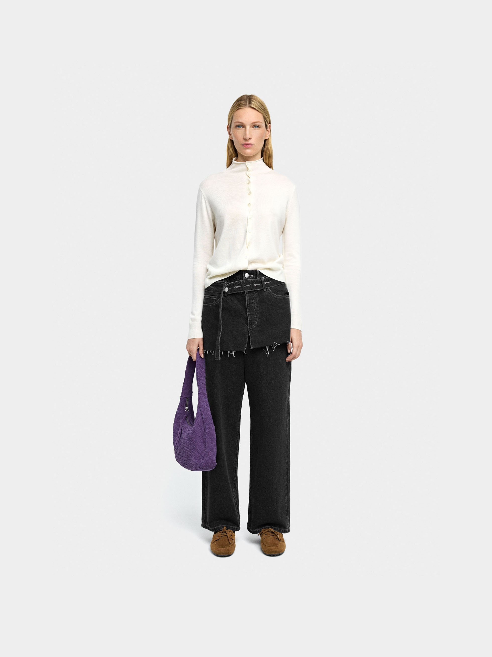 Straight denim trousers with skirt detail image number 8.0