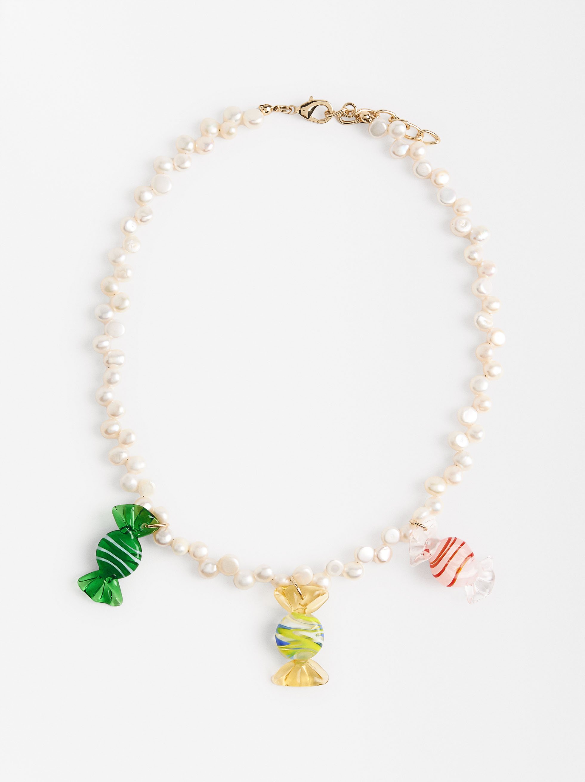 Freshwater pearl necklace with glass pendants image number 0.0