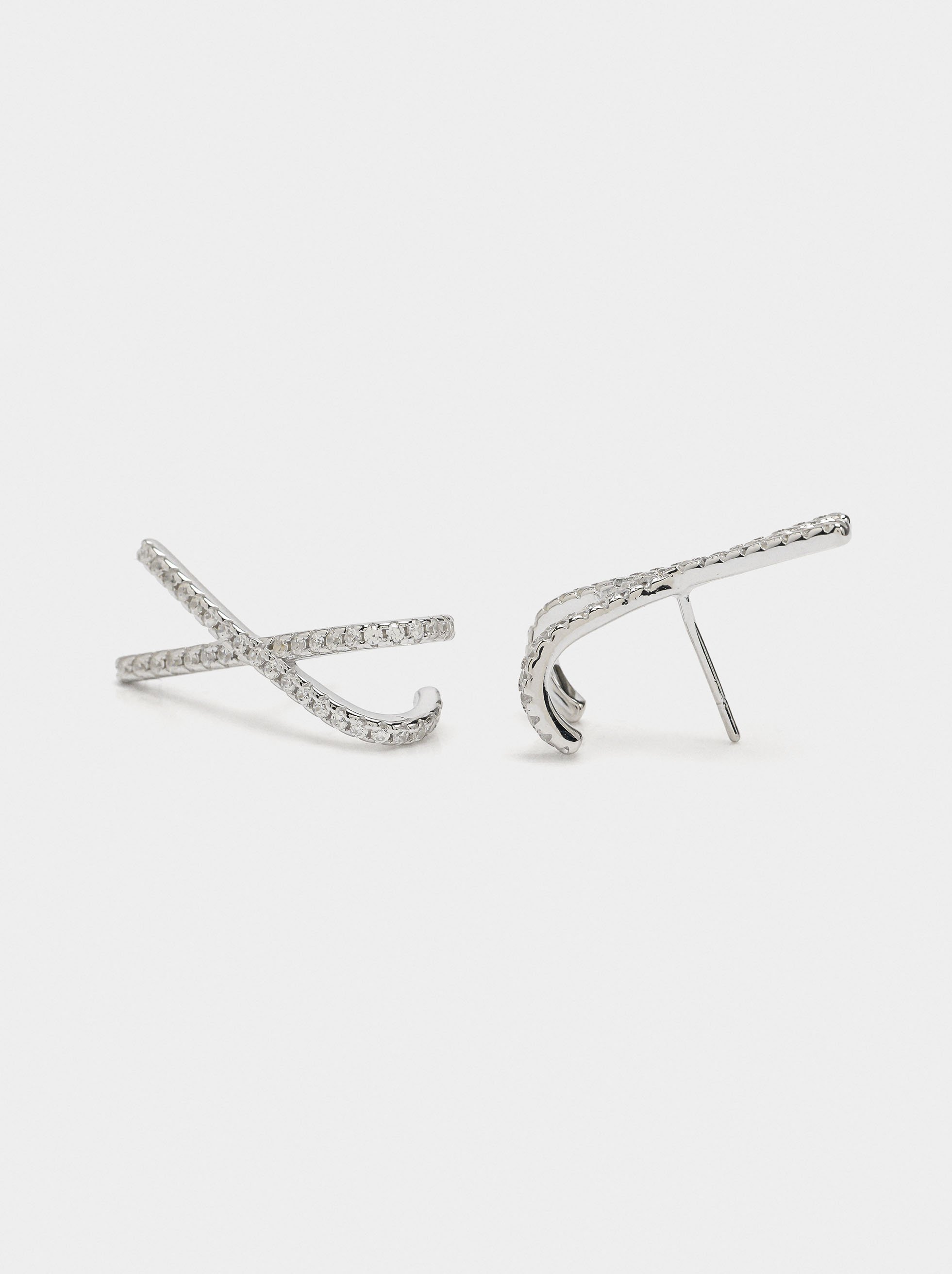 Boucles d'oreilles X avec zirconias - argent sterling 925 image number 1.0