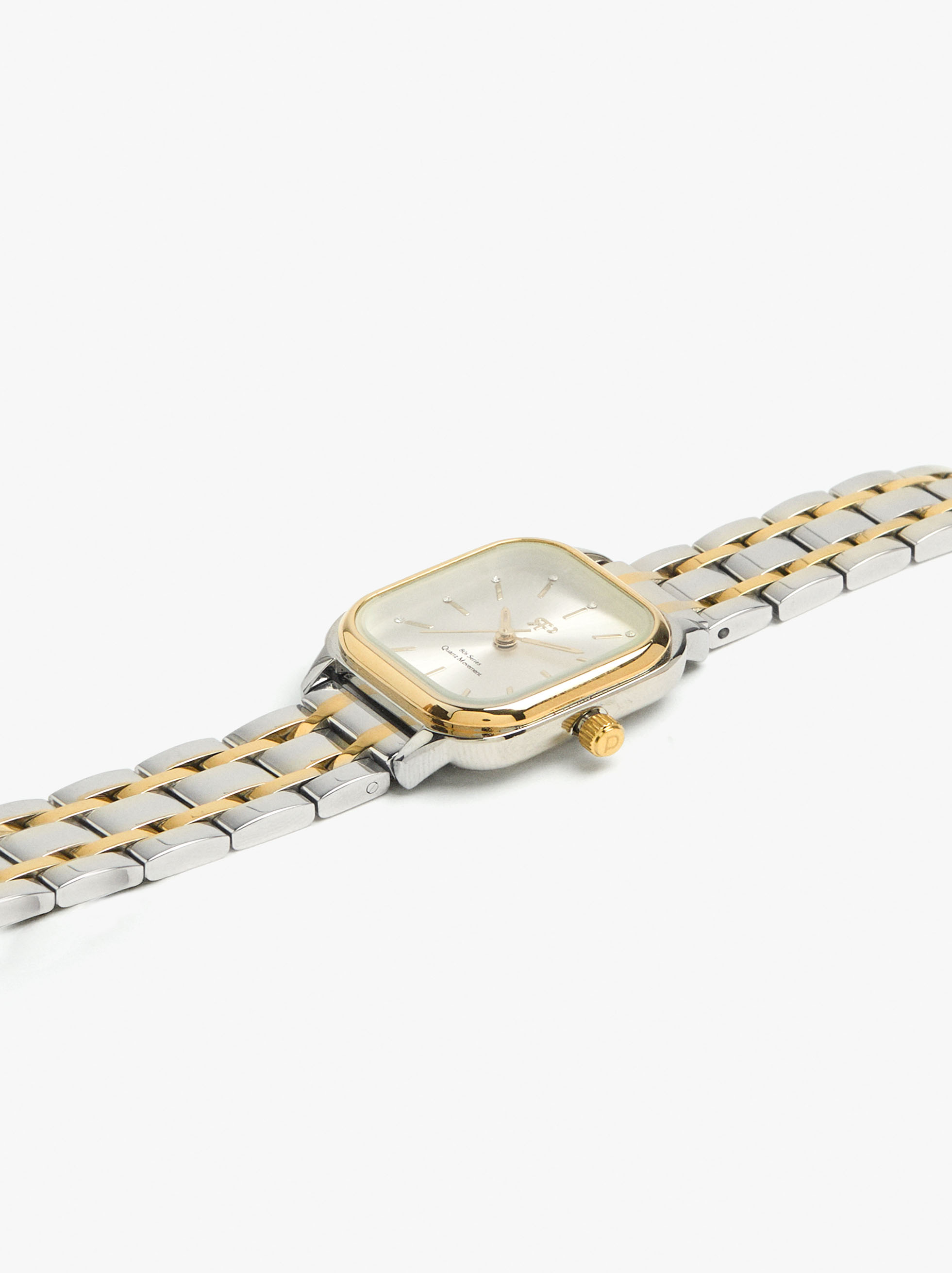 Rectangular bicolor watch with stainless steel bracelet image number 2.0