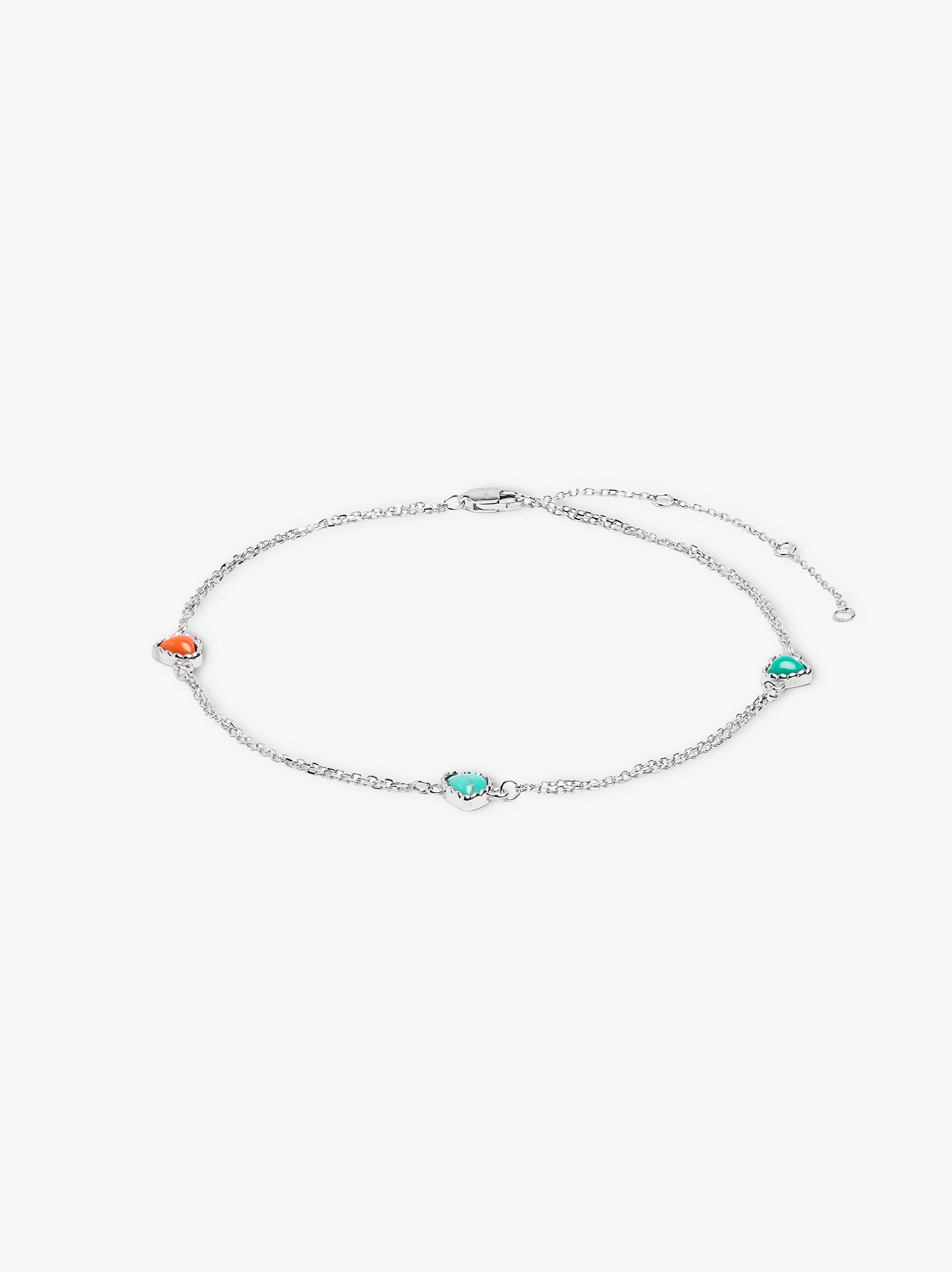 Ankle bracelet with stone hearts - 925 sterling silver image number 0.0